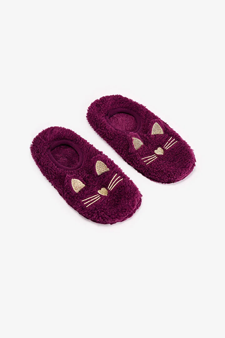 Penti Dark Purple Cuteness Cat Print Slipper Socks