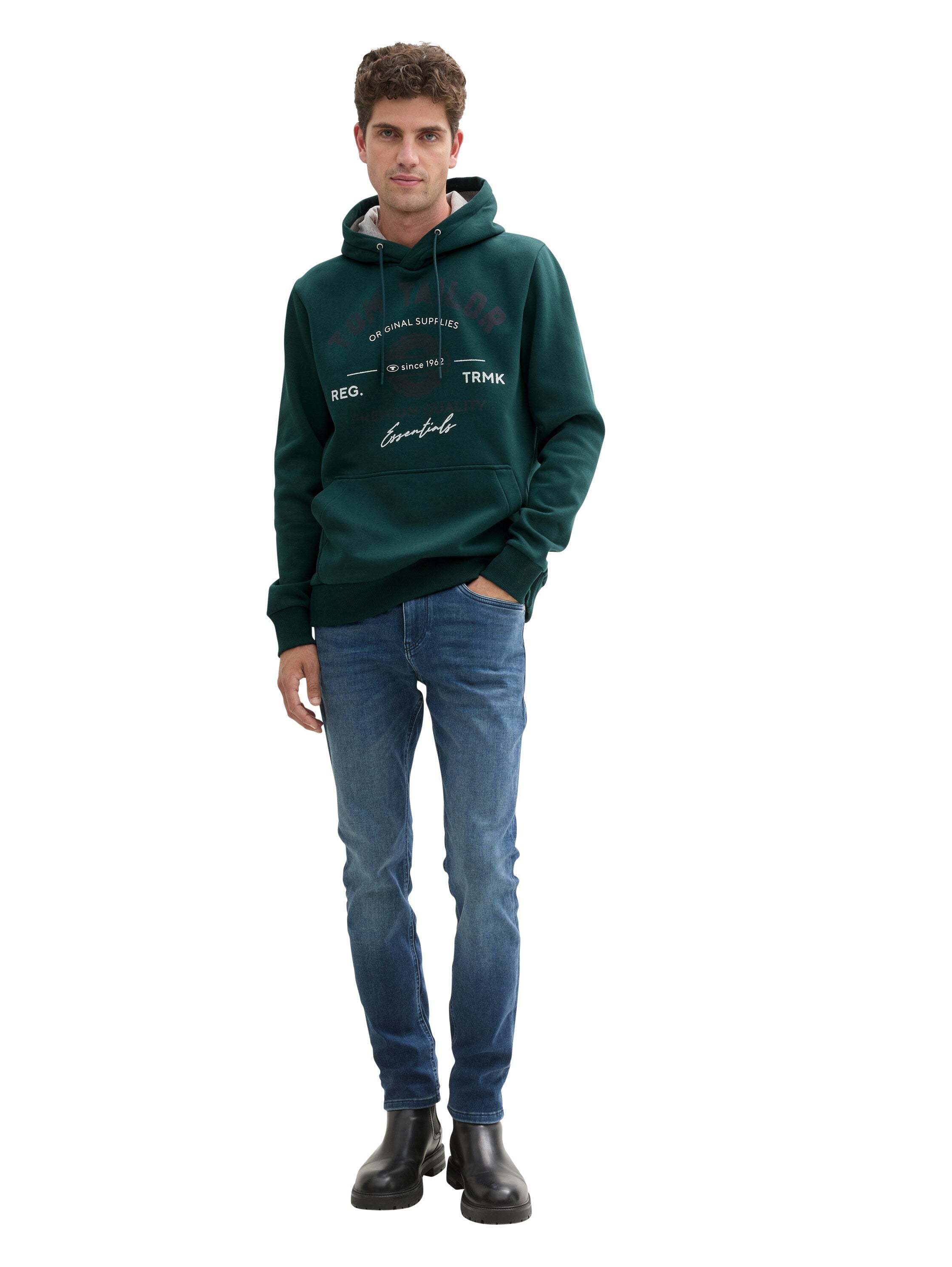 Tom Tailor Dark Green Hoodie With Front Logo