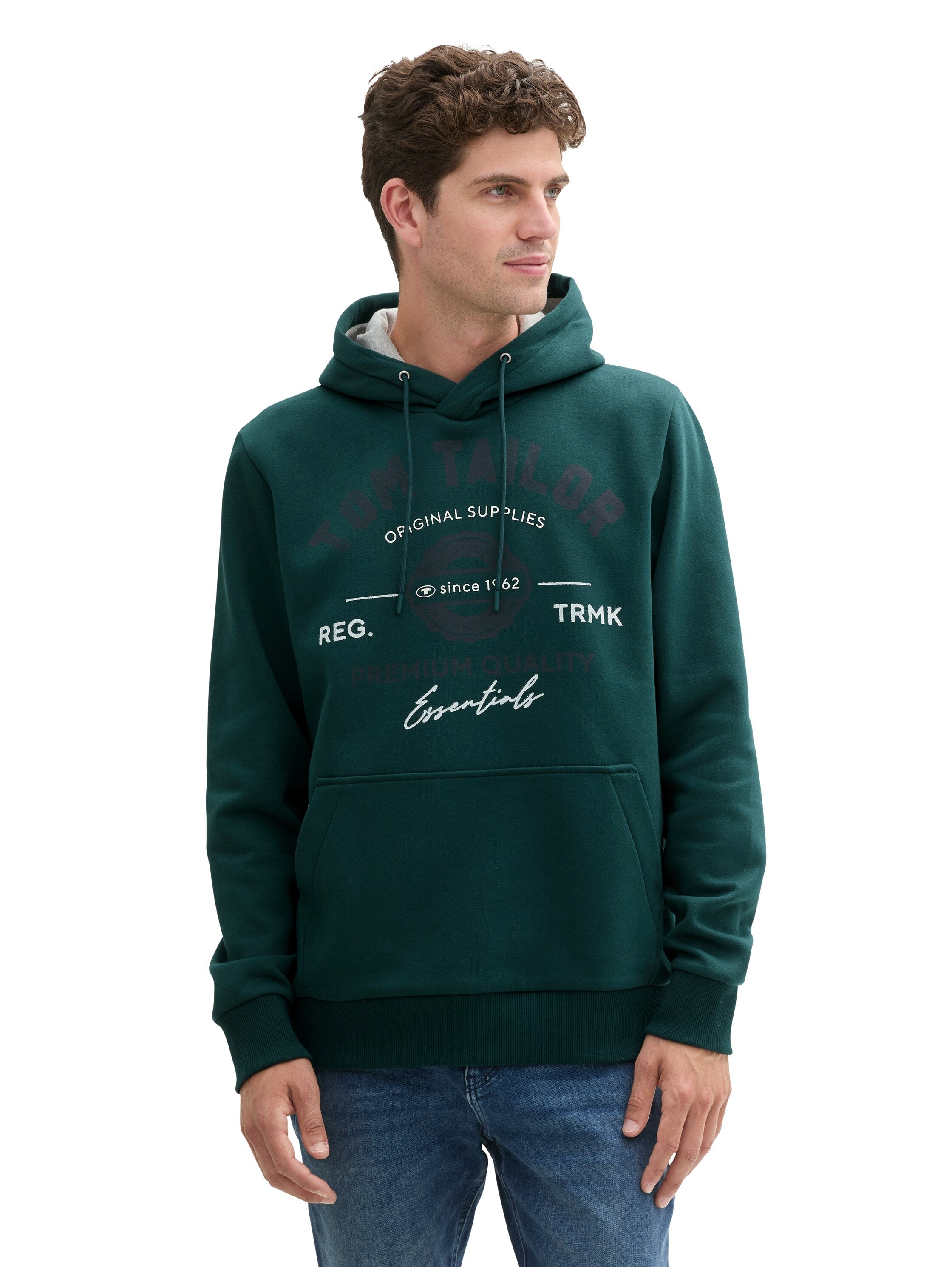 Tom Tailor Dark Green Hoodie With Front Logo