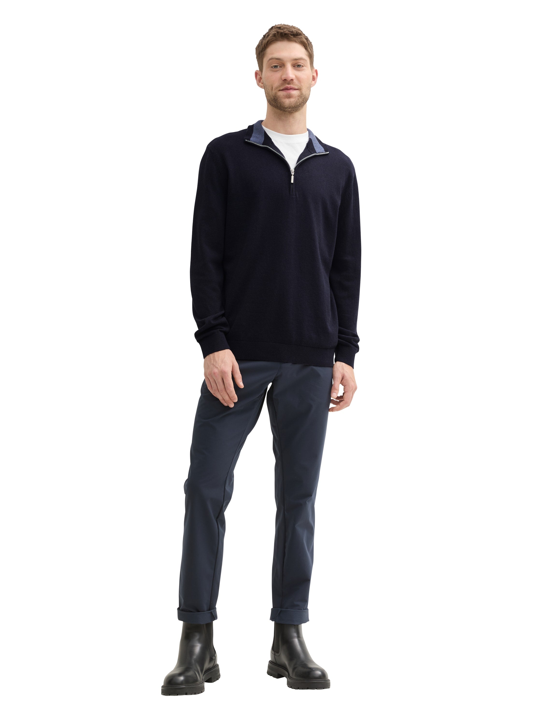 Tom Tailor Navy Sweater With Half Zipper To Close