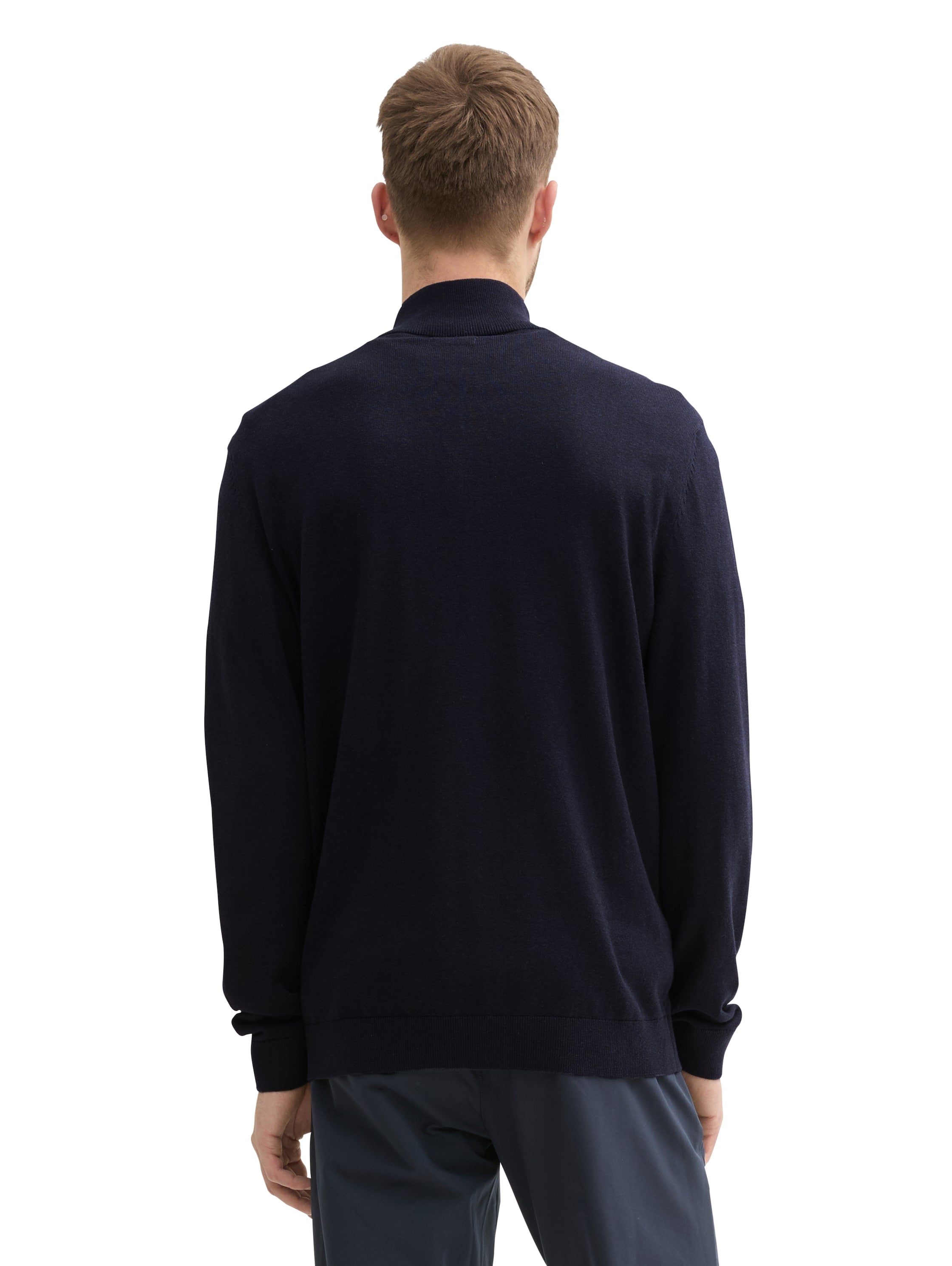 Tom Tailor Navy Sweater With Half Zipper To Close