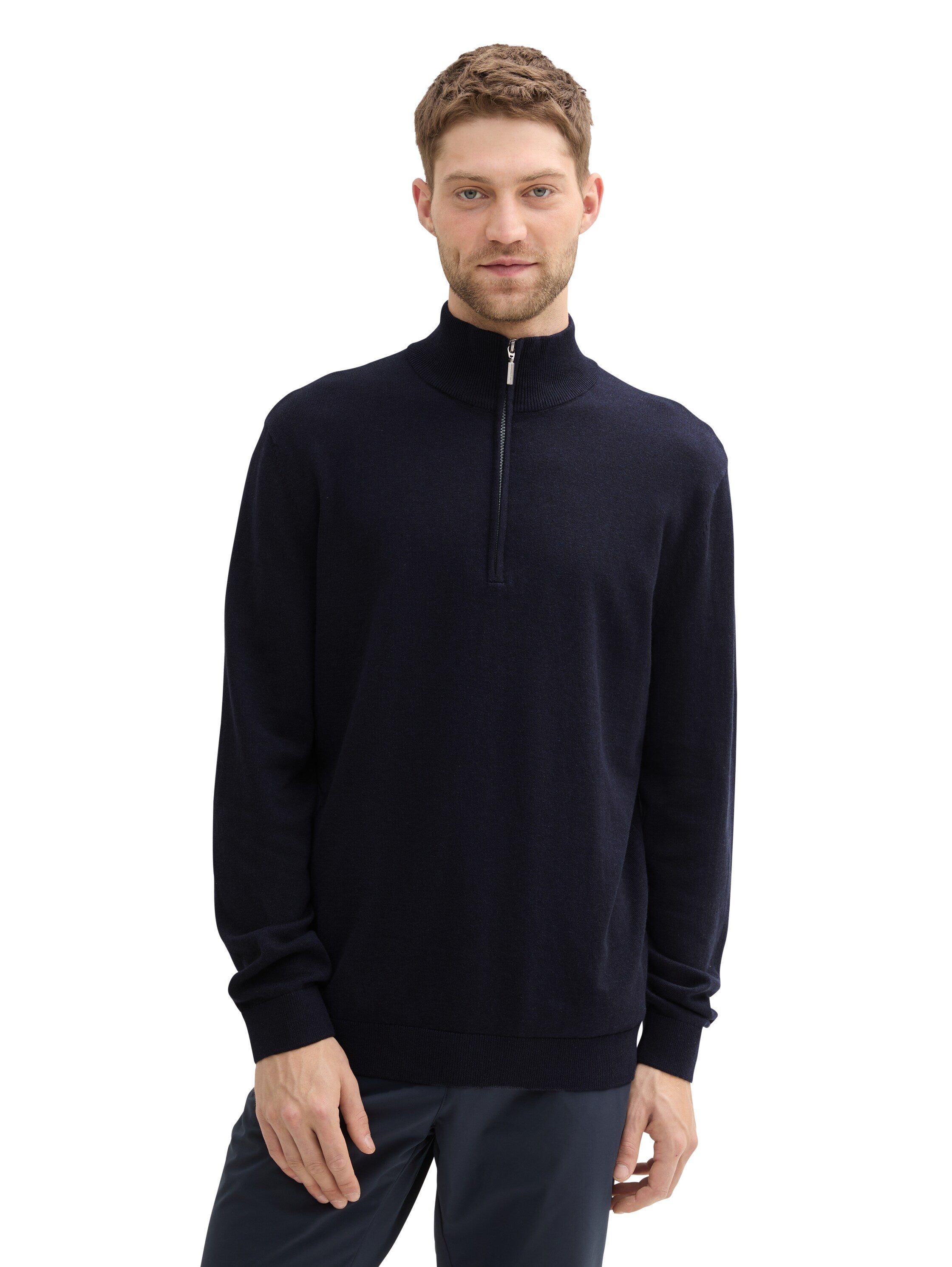 Tom Tailor Navy Sweater With Half Zipper To Close