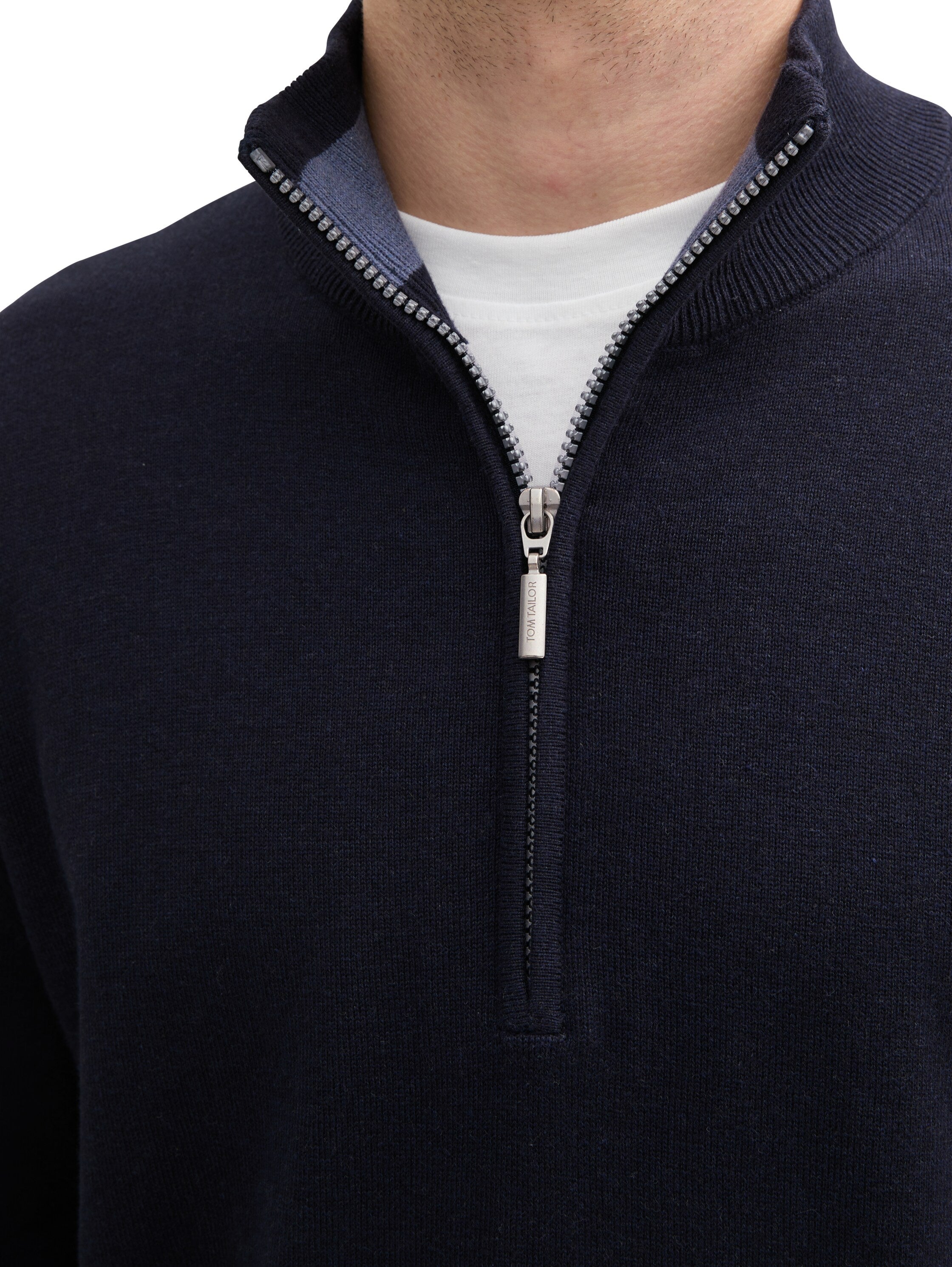 Tom Tailor Navy Sweater With Half Zipper To Close