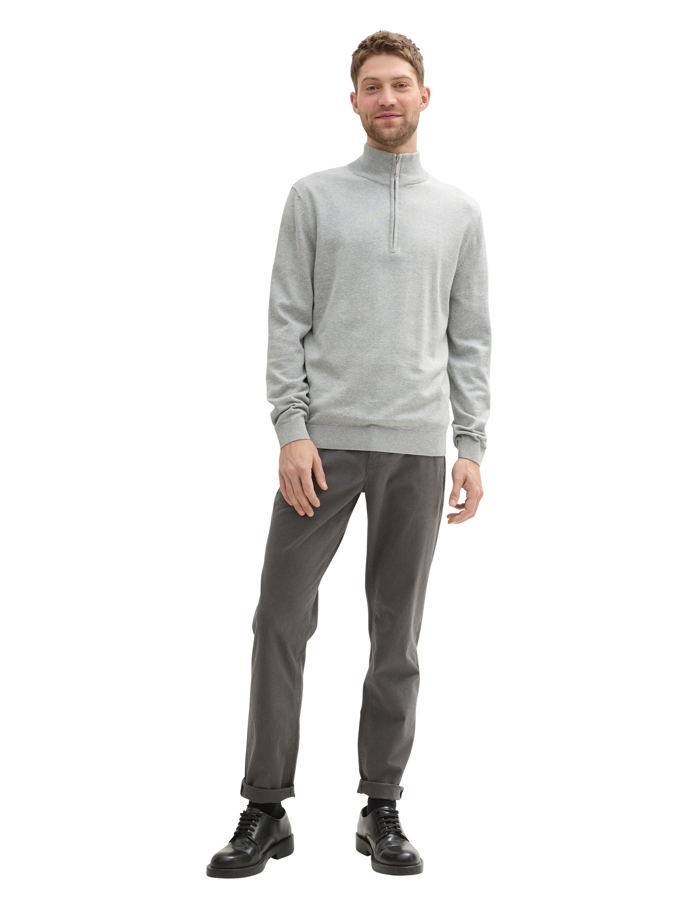 Tom Tailor light Grey Sweater With Half Zipper To Close