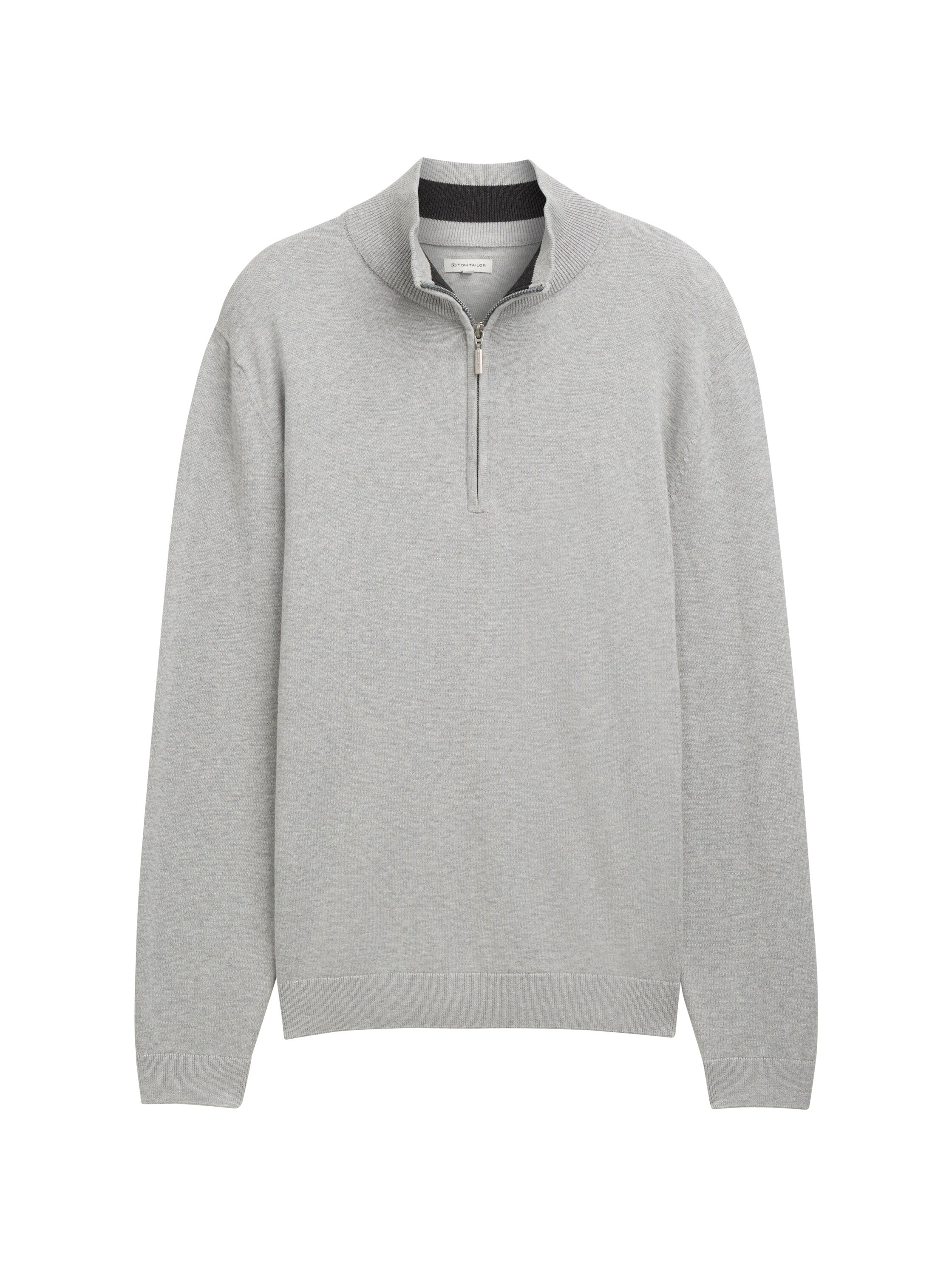 Tom Tailor light Grey Sweater With Half Zipper To Close