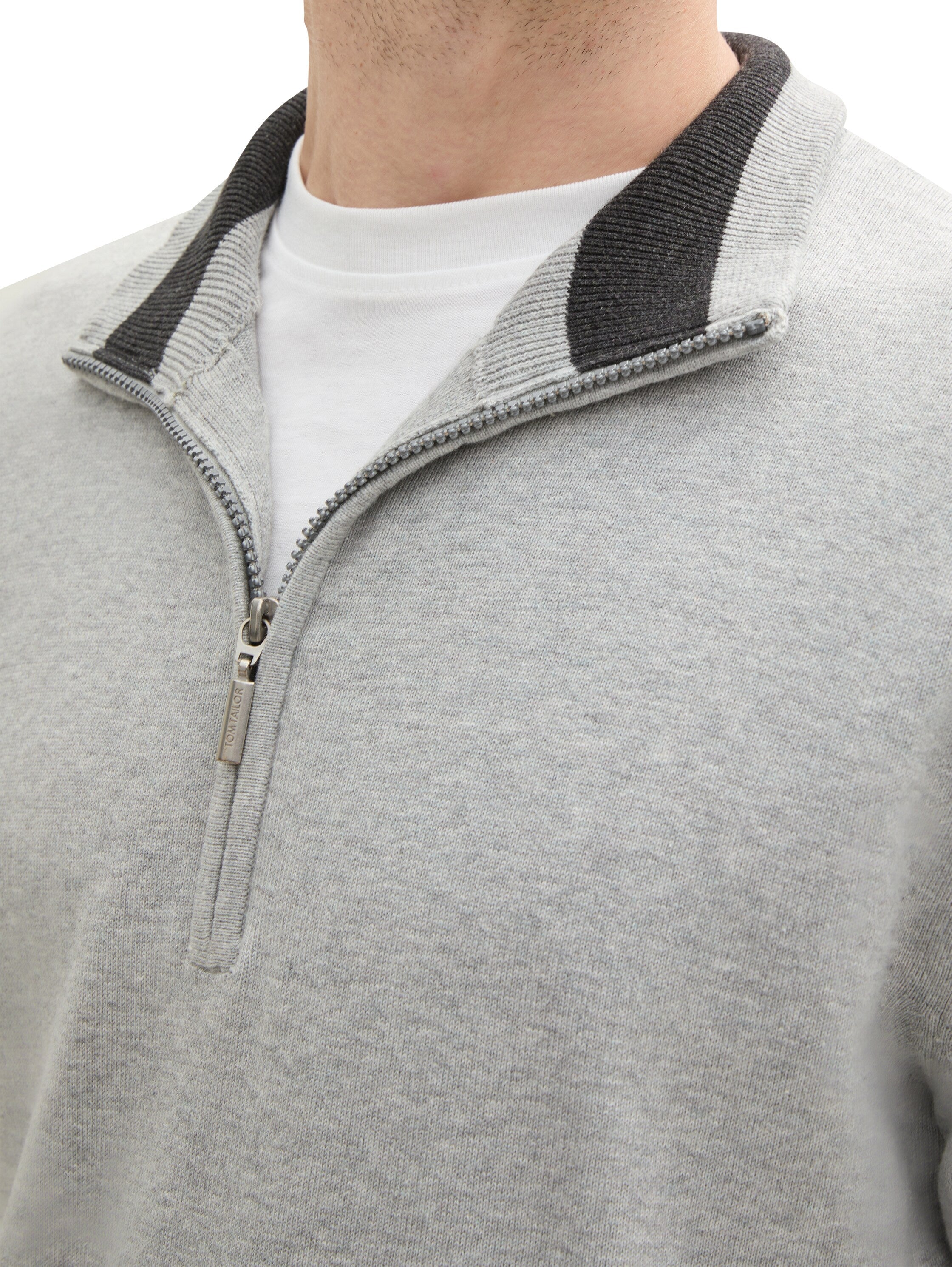 Tom Tailor light Grey Sweater With Half Zipper To Close