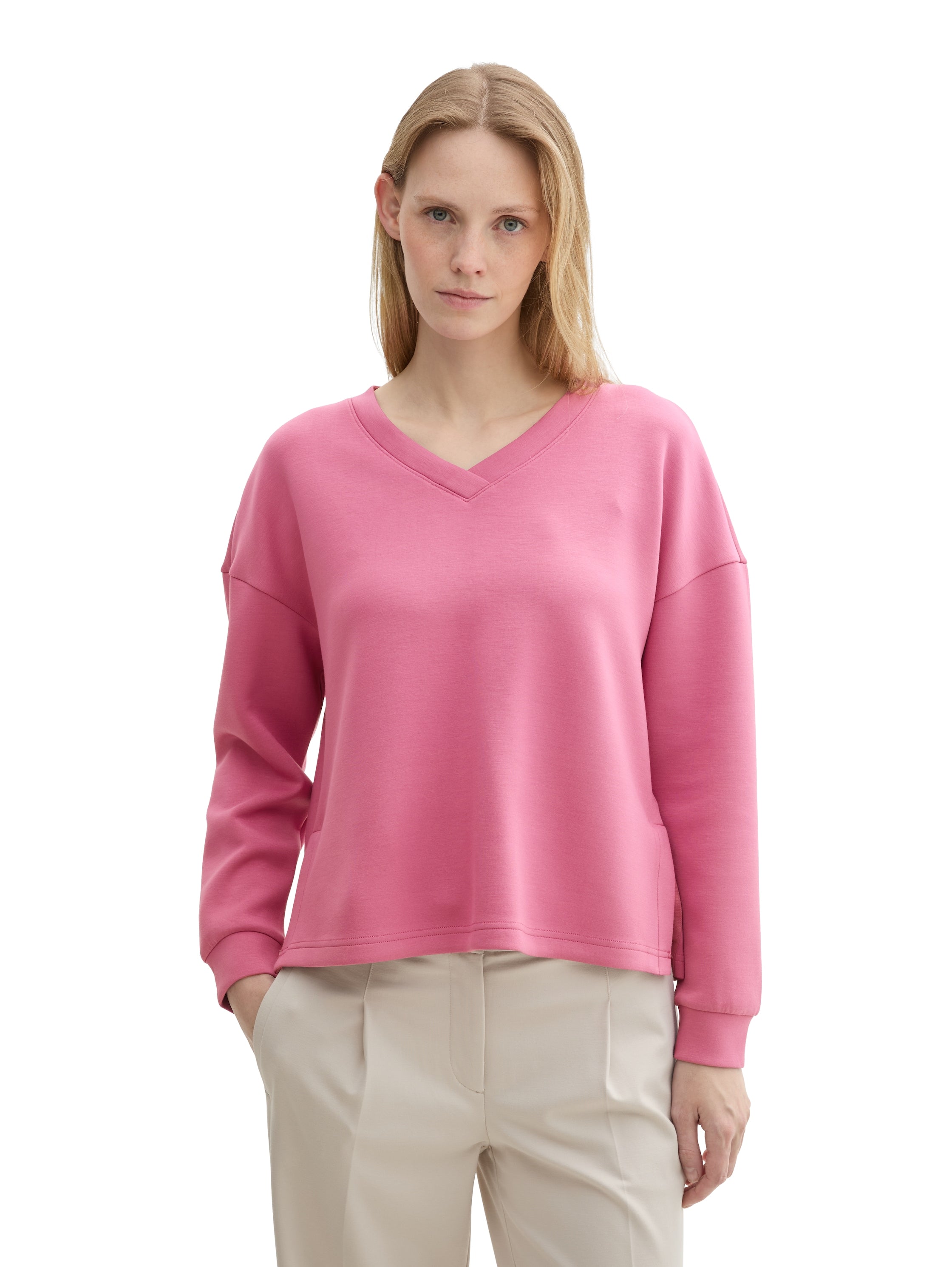 Tom Tailor Scuba V-Neck Pink Sweater