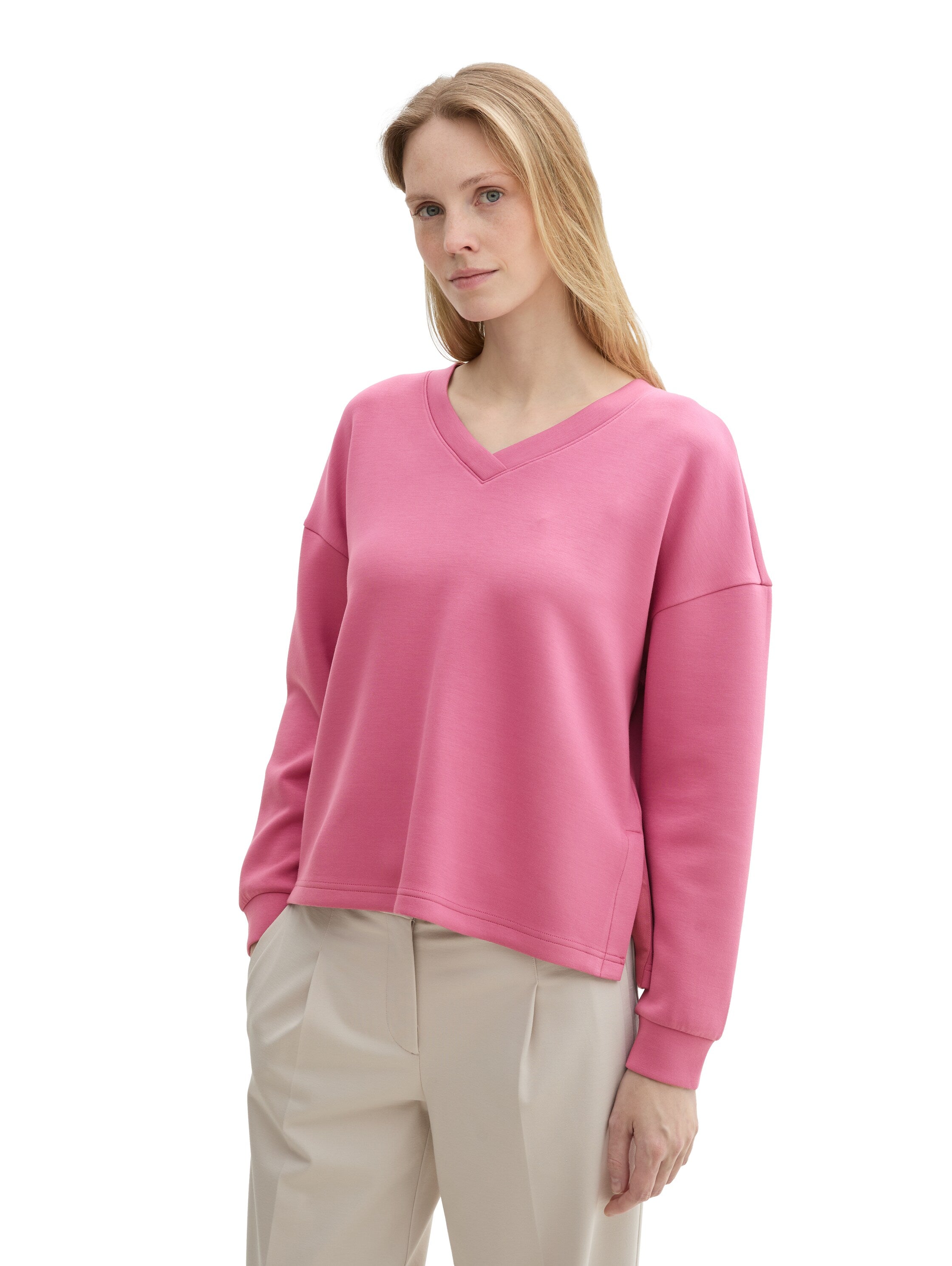 Tom Tailor Scuba V-Neck Pink Sweater