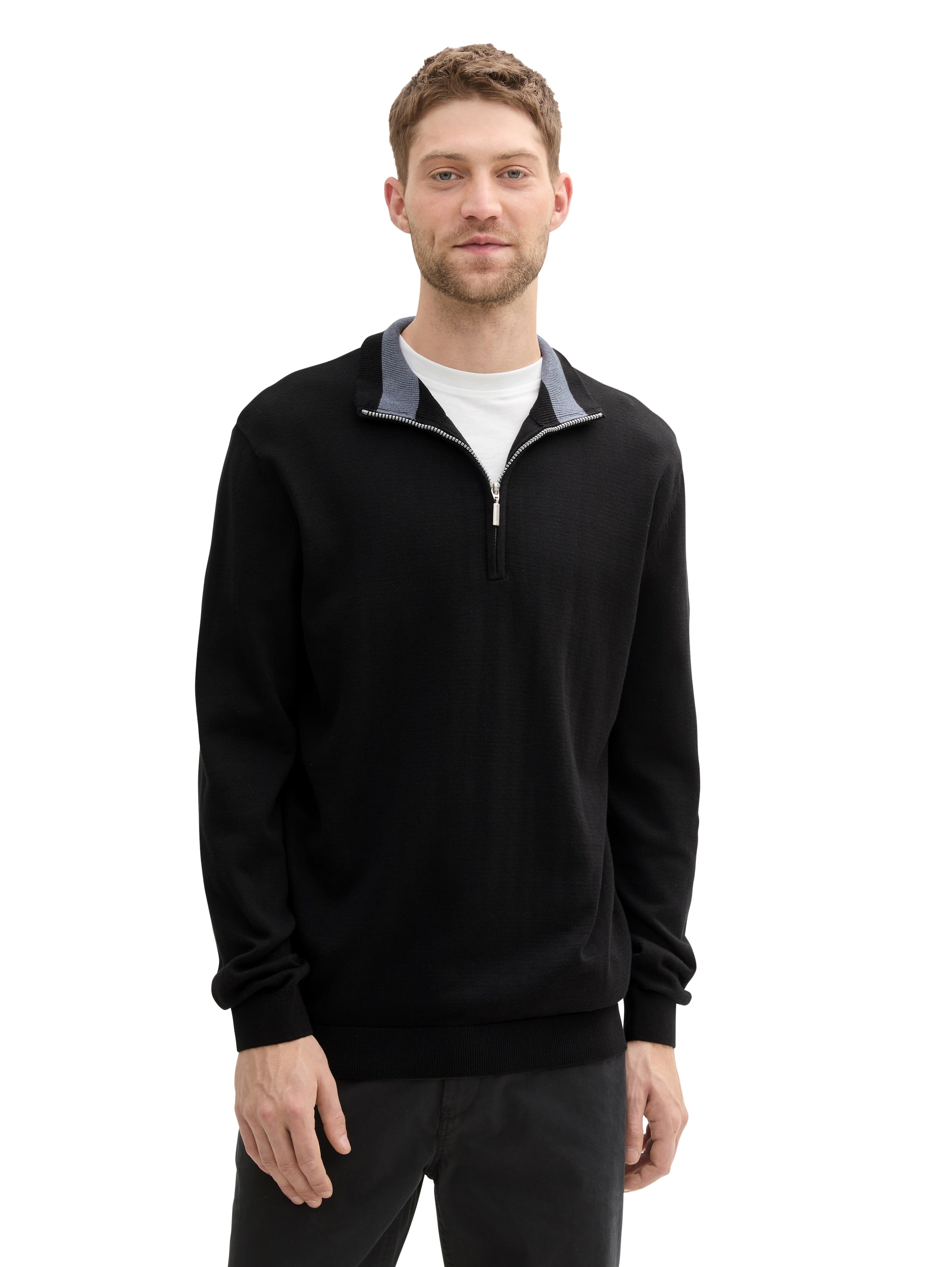 Tom Tailor Black Sweater With Half Zipper To Close