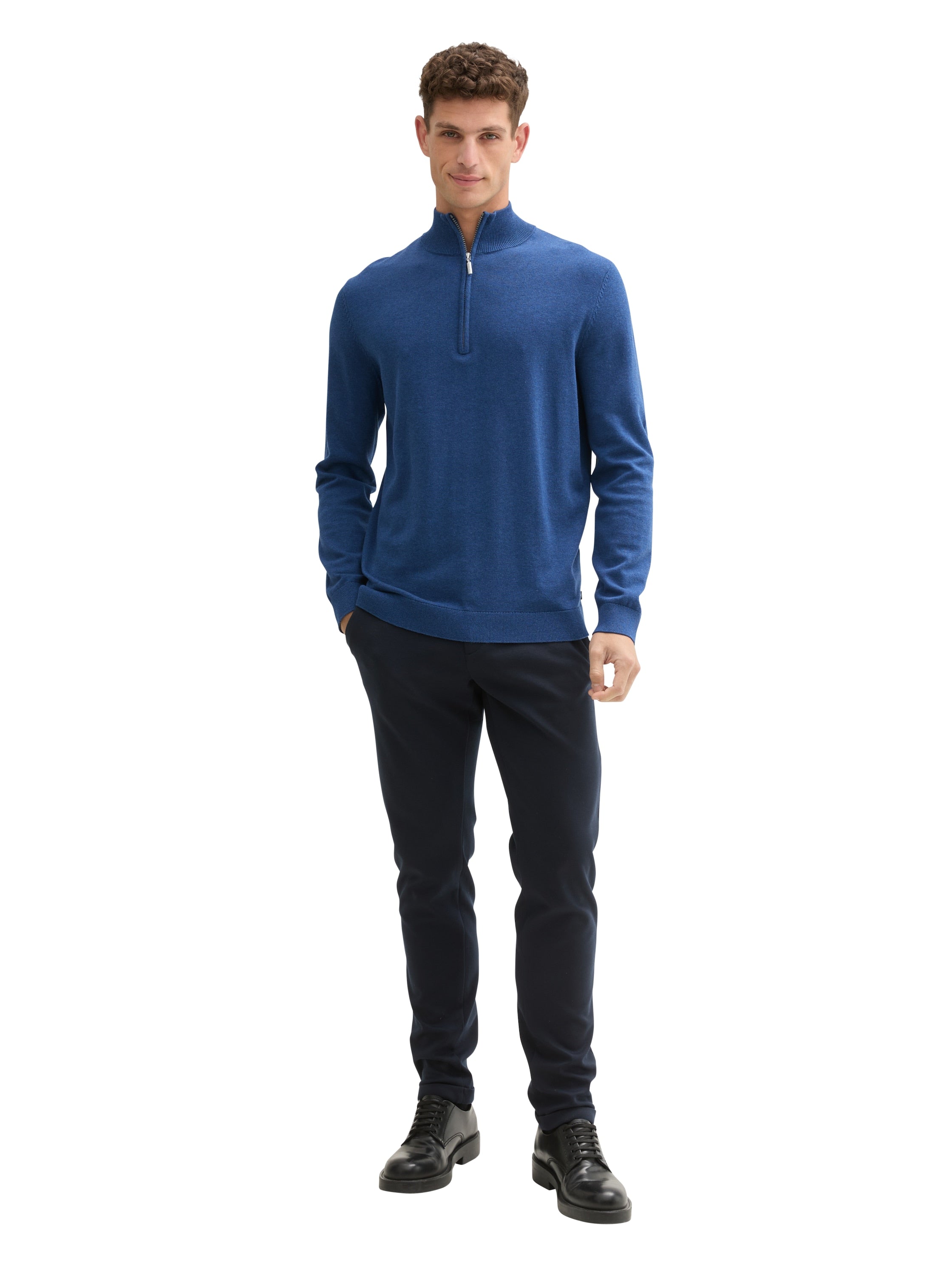 Tom Tailor Indigo Sweater With Half Zipper To Close