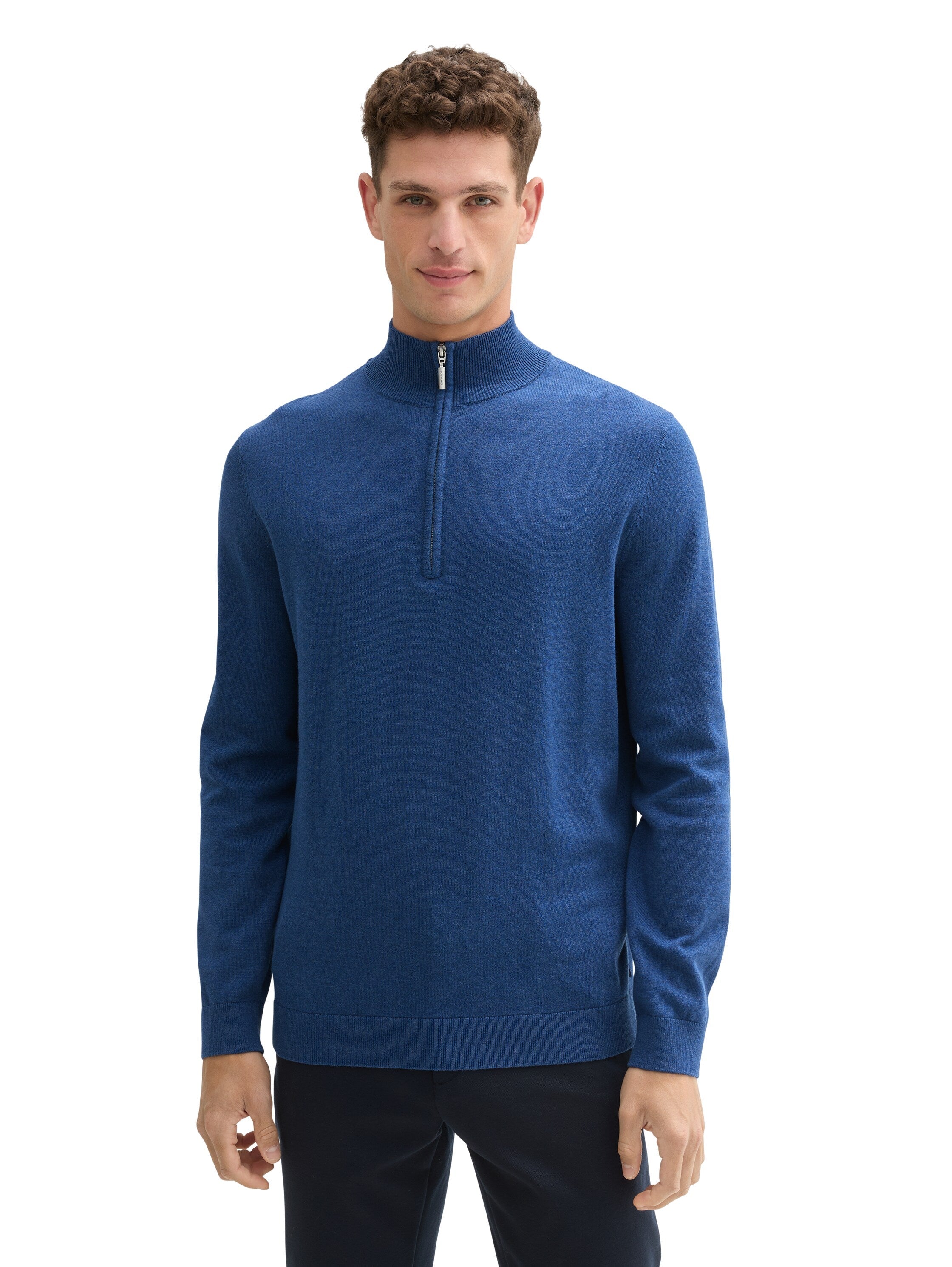 Tom Tailor Indigo Sweater With Half Zipper To Close