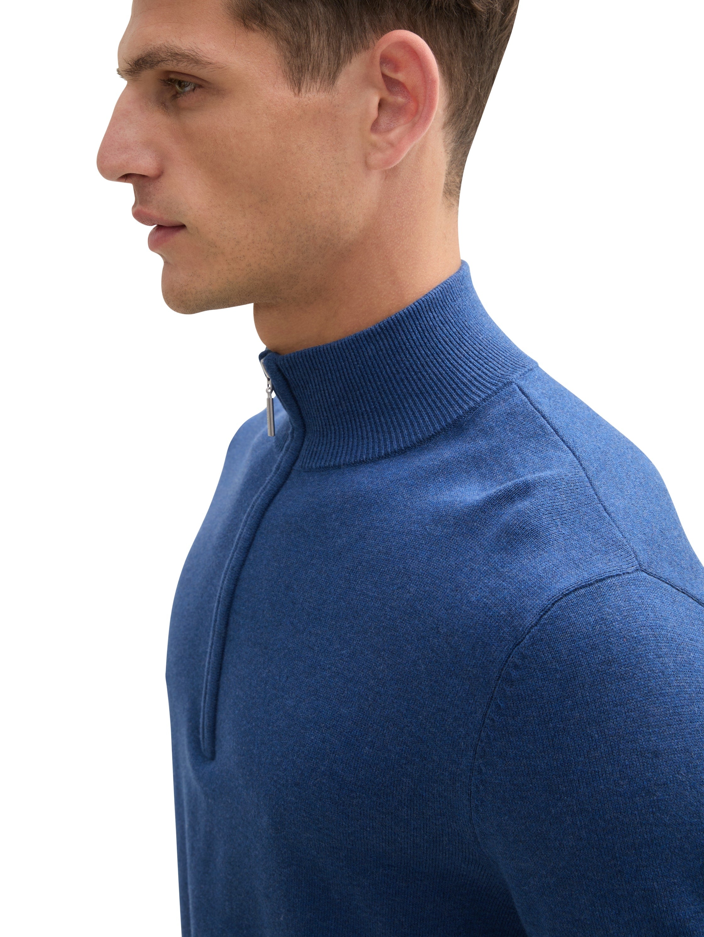 Tom Tailor Indigo Sweater With Half Zipper To Close