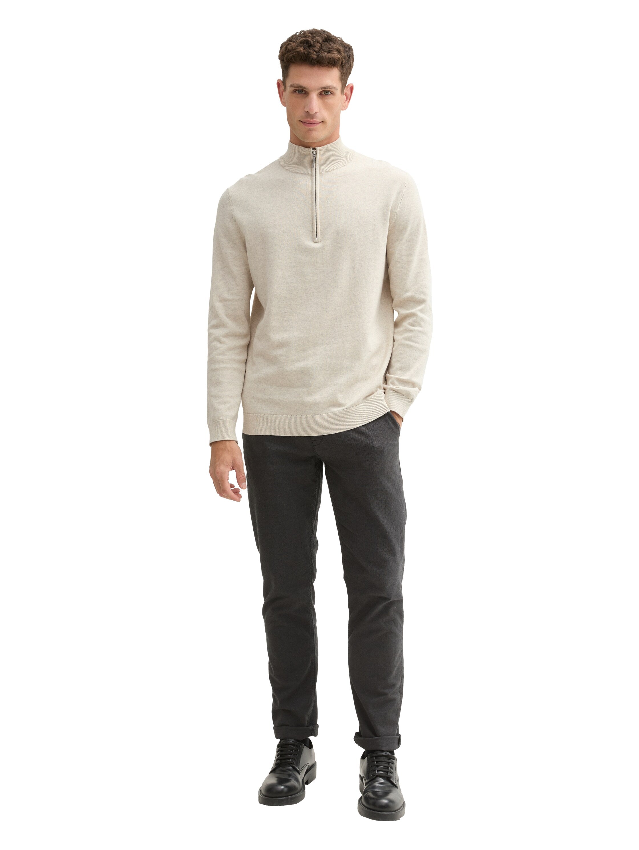 Tom Tailor Light Sand Sweater With Half Zipper To Close