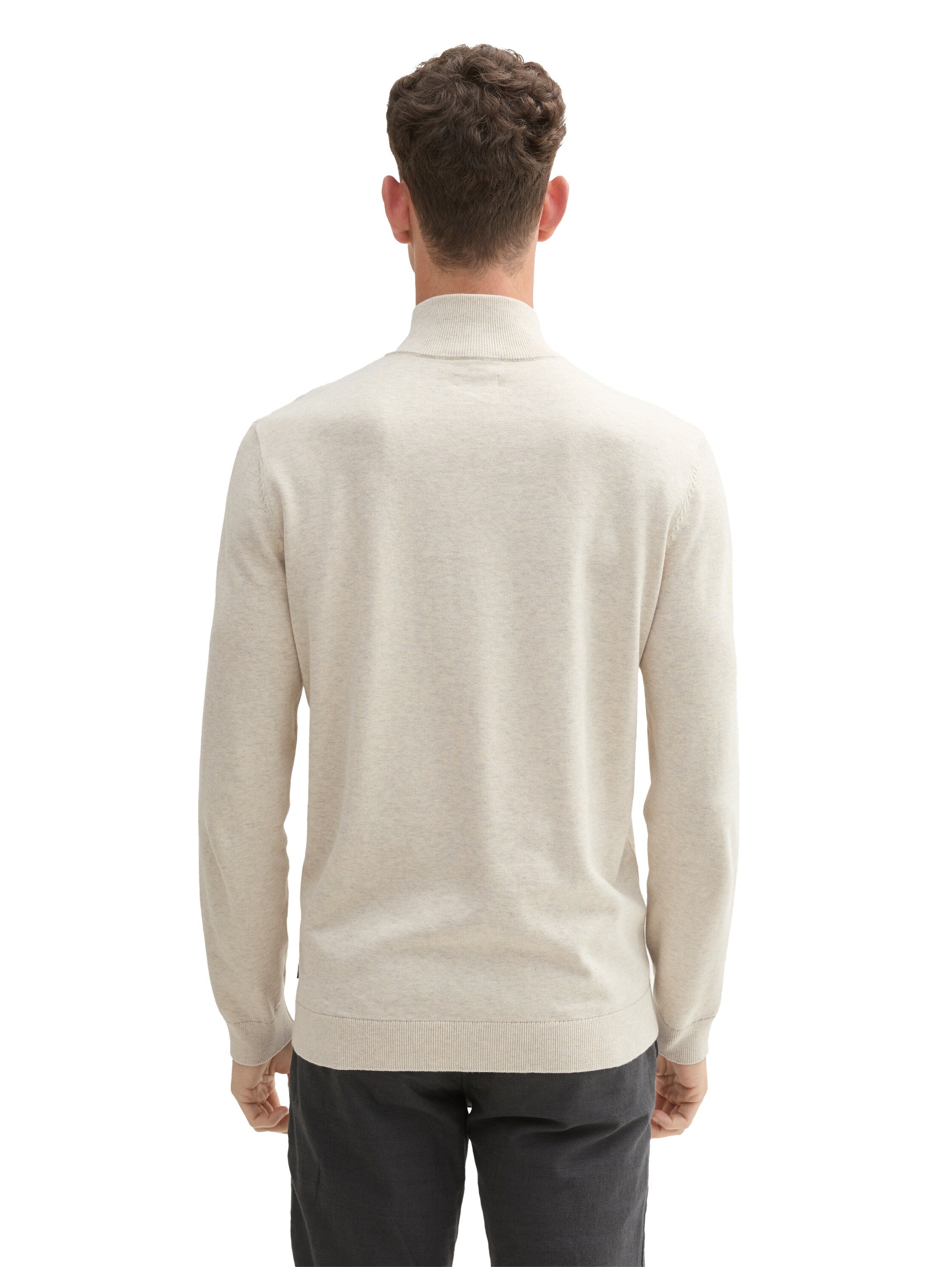 Tom Tailor Light Sand Sweater With Half Zipper To Close