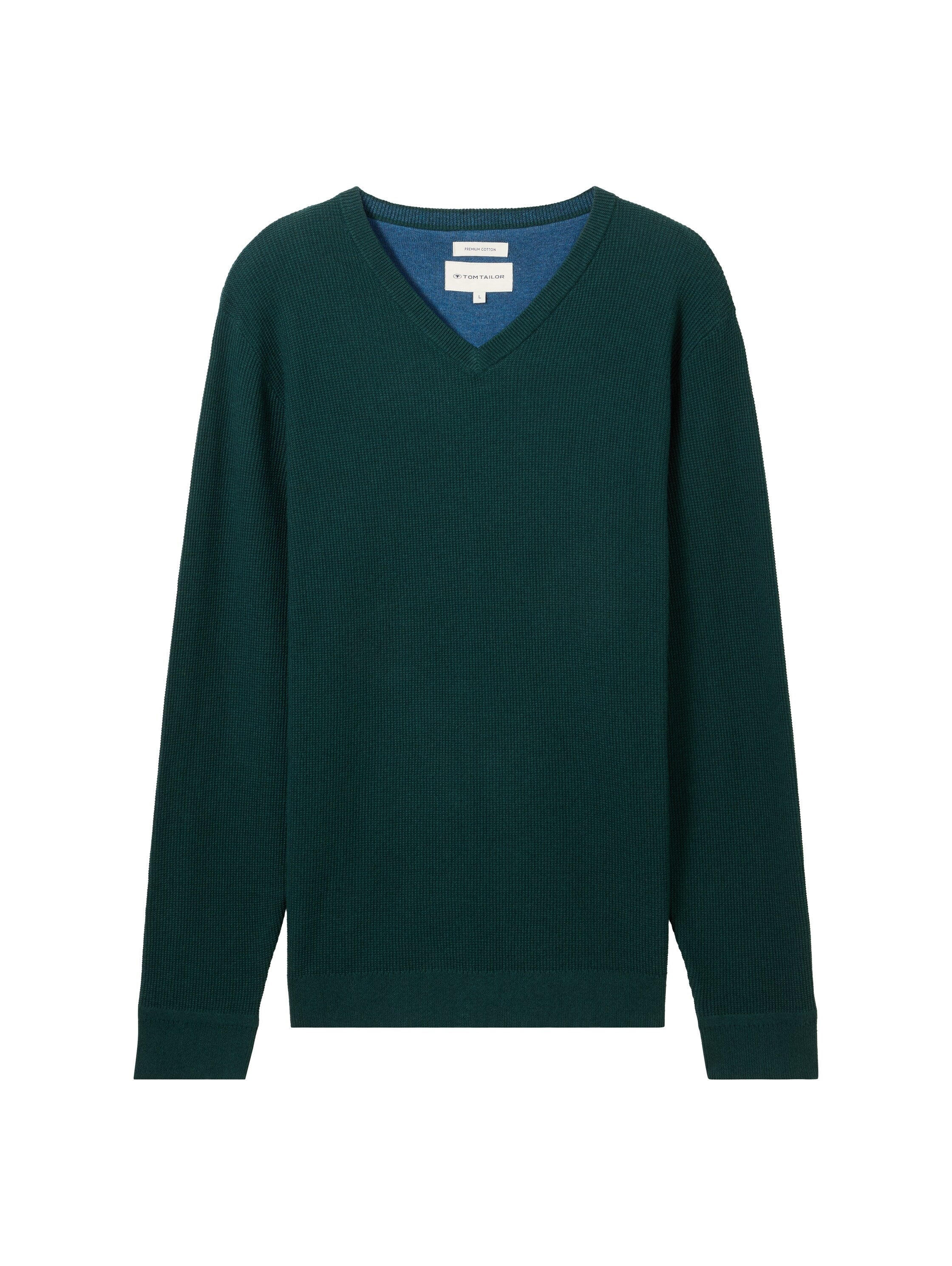 Tom tailor Textured V-Neck Dark Green Sweater