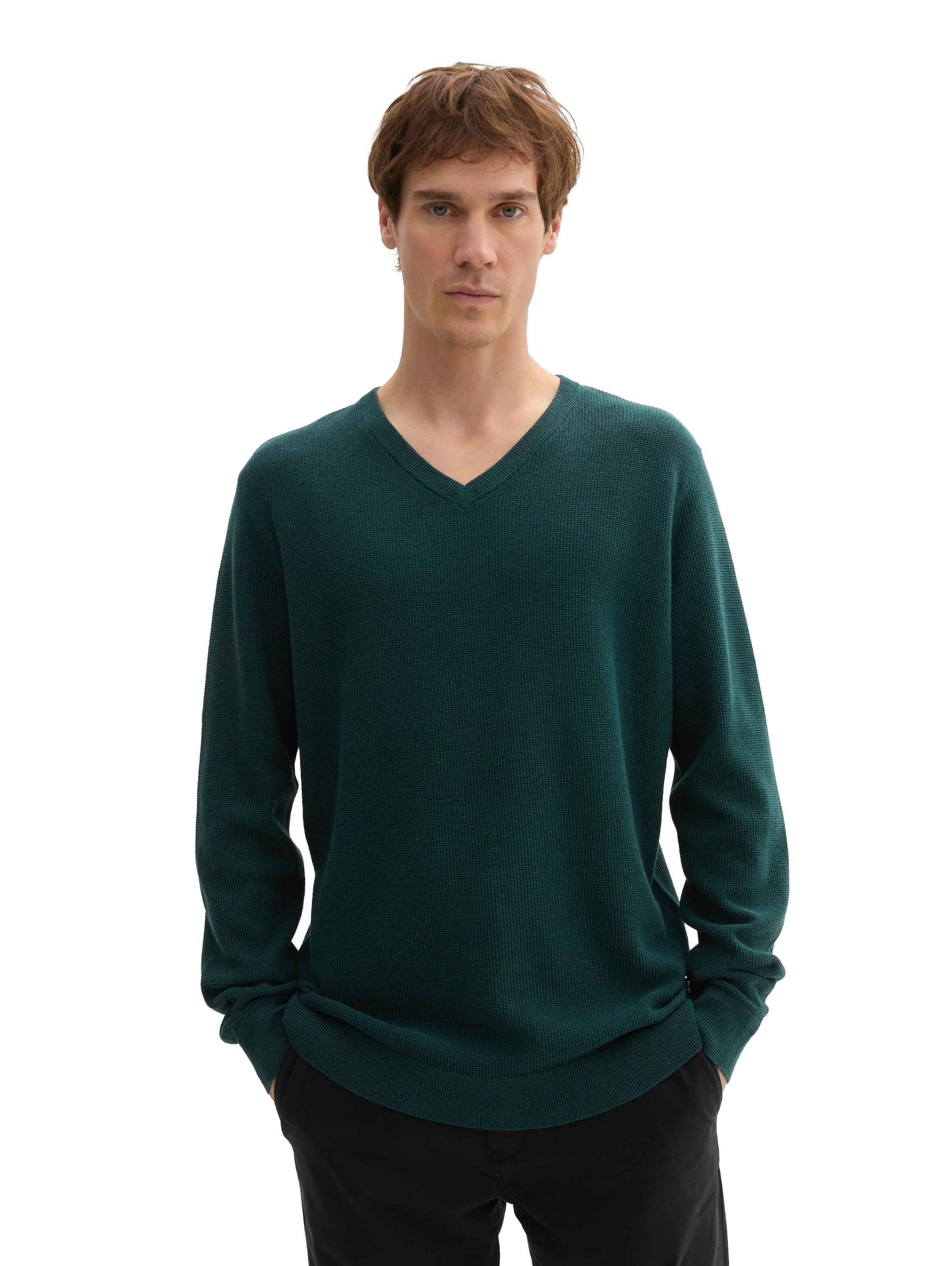 Tom tailor Textured V-Neck Dark Green Sweater