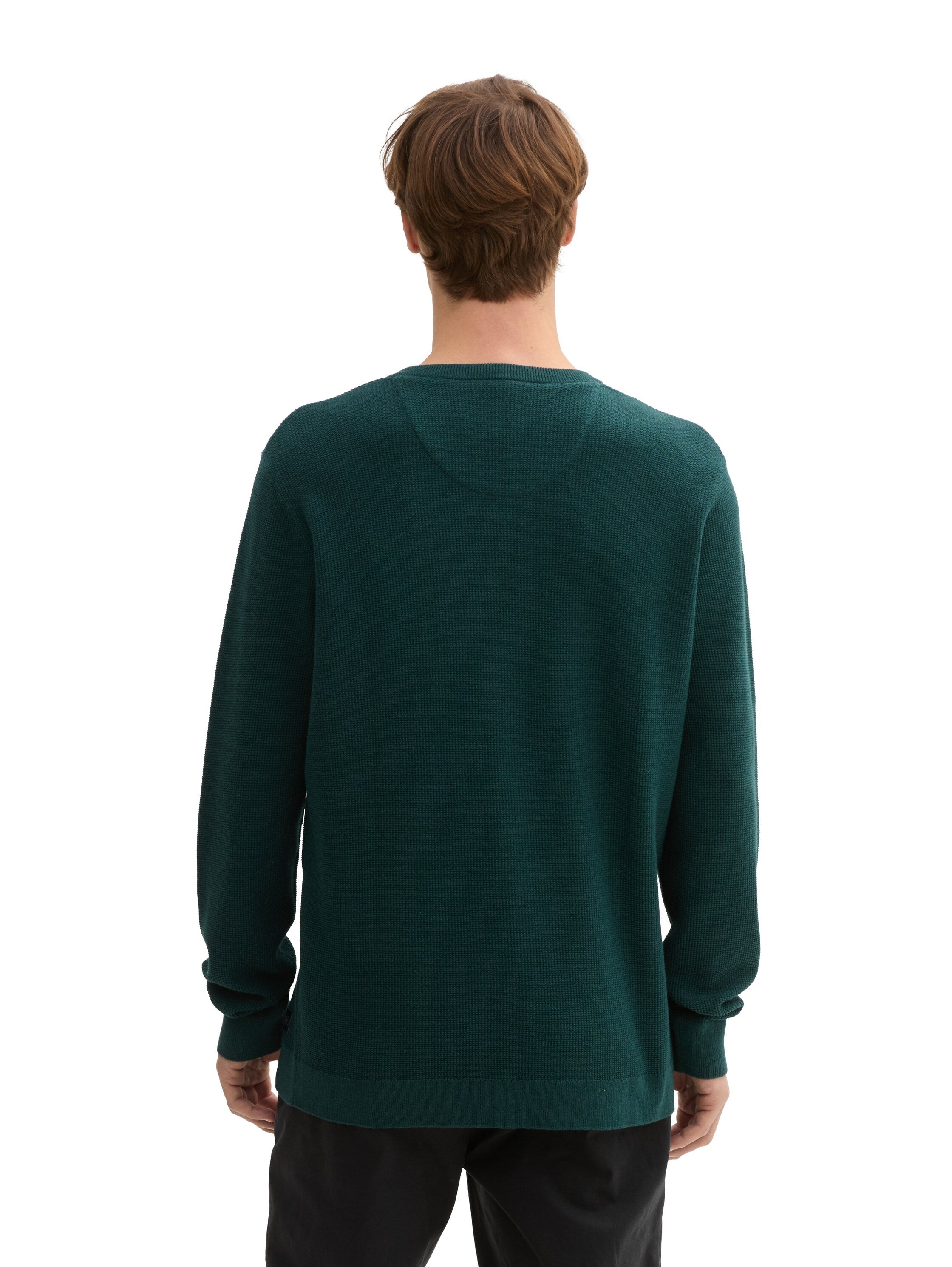 Tom tailor Textured V-Neck Dark Green Sweater