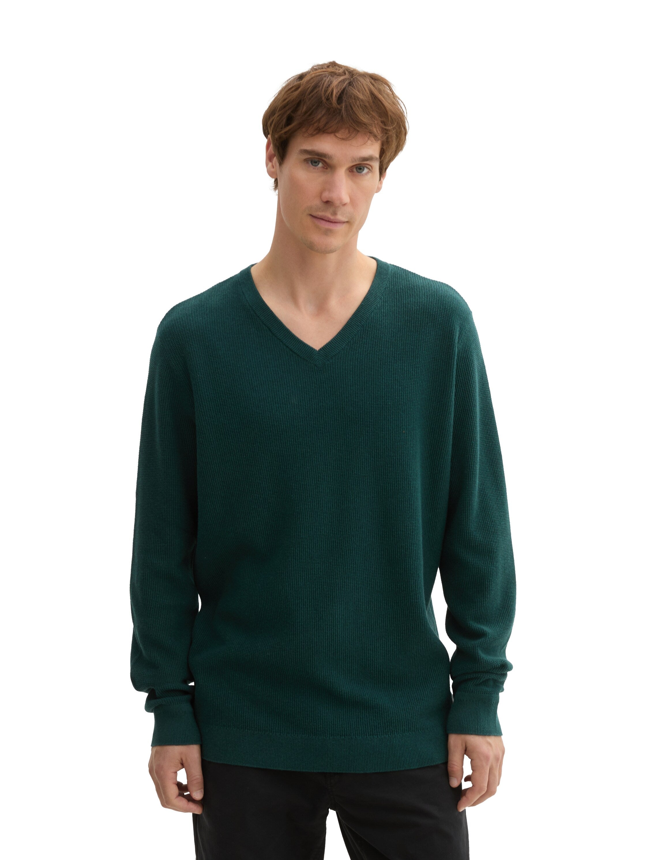 Tom tailor Textured V-Neck Dark Green Sweater