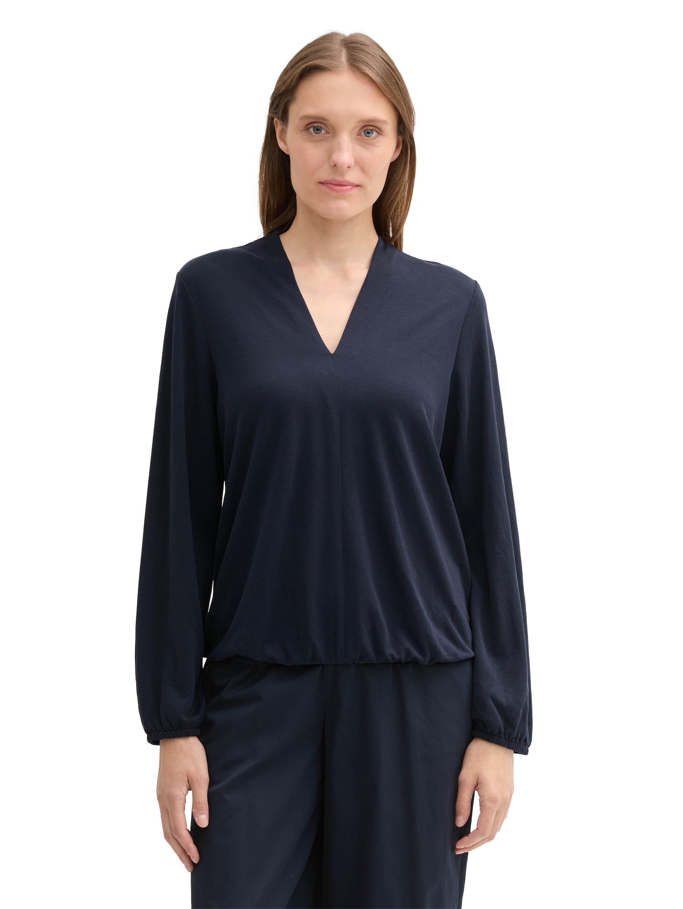 Long Sleeved Shiffon Navy Shirt