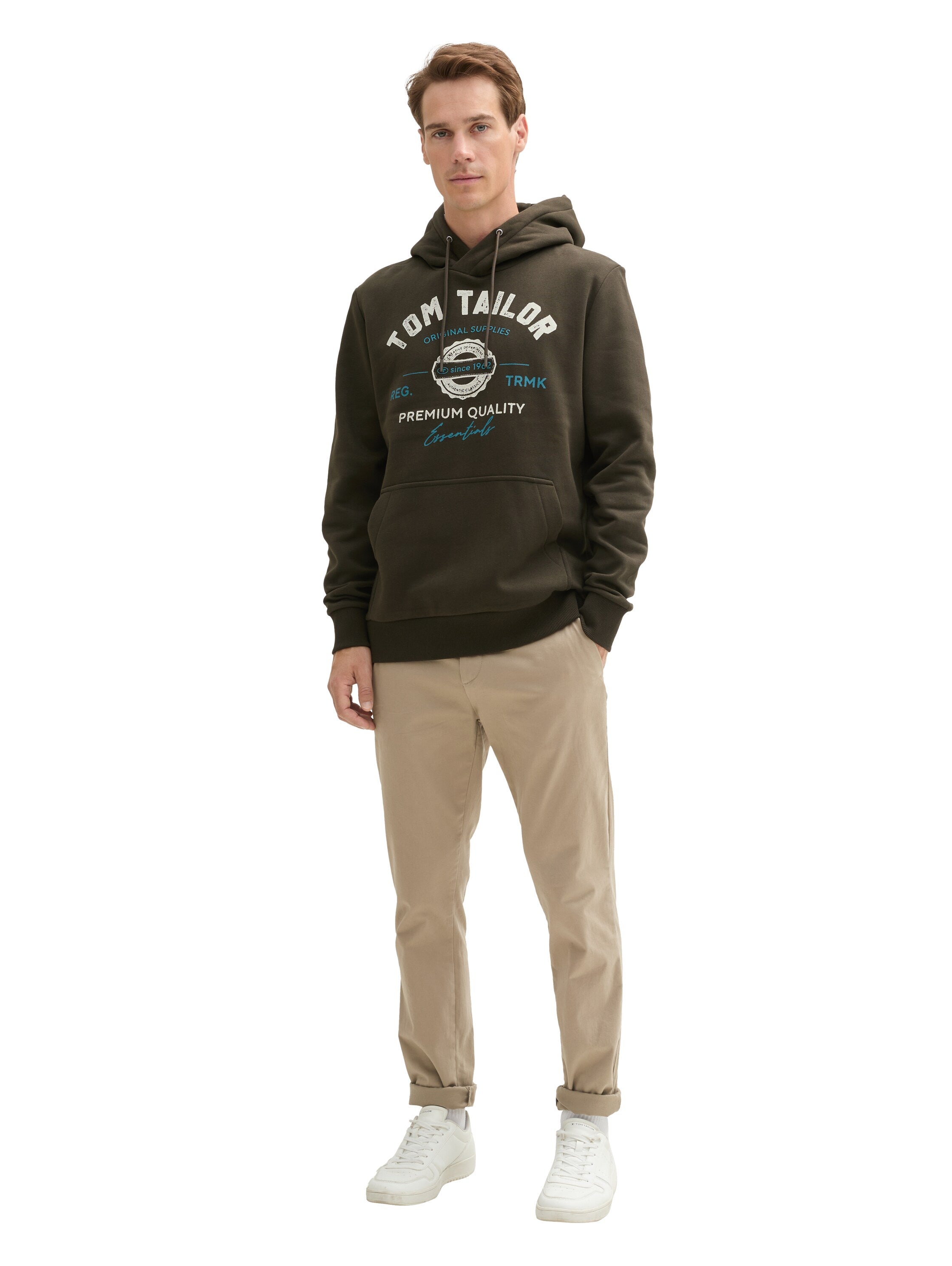 Tom Tailor Dark Khaki Hoodie With Front Logo