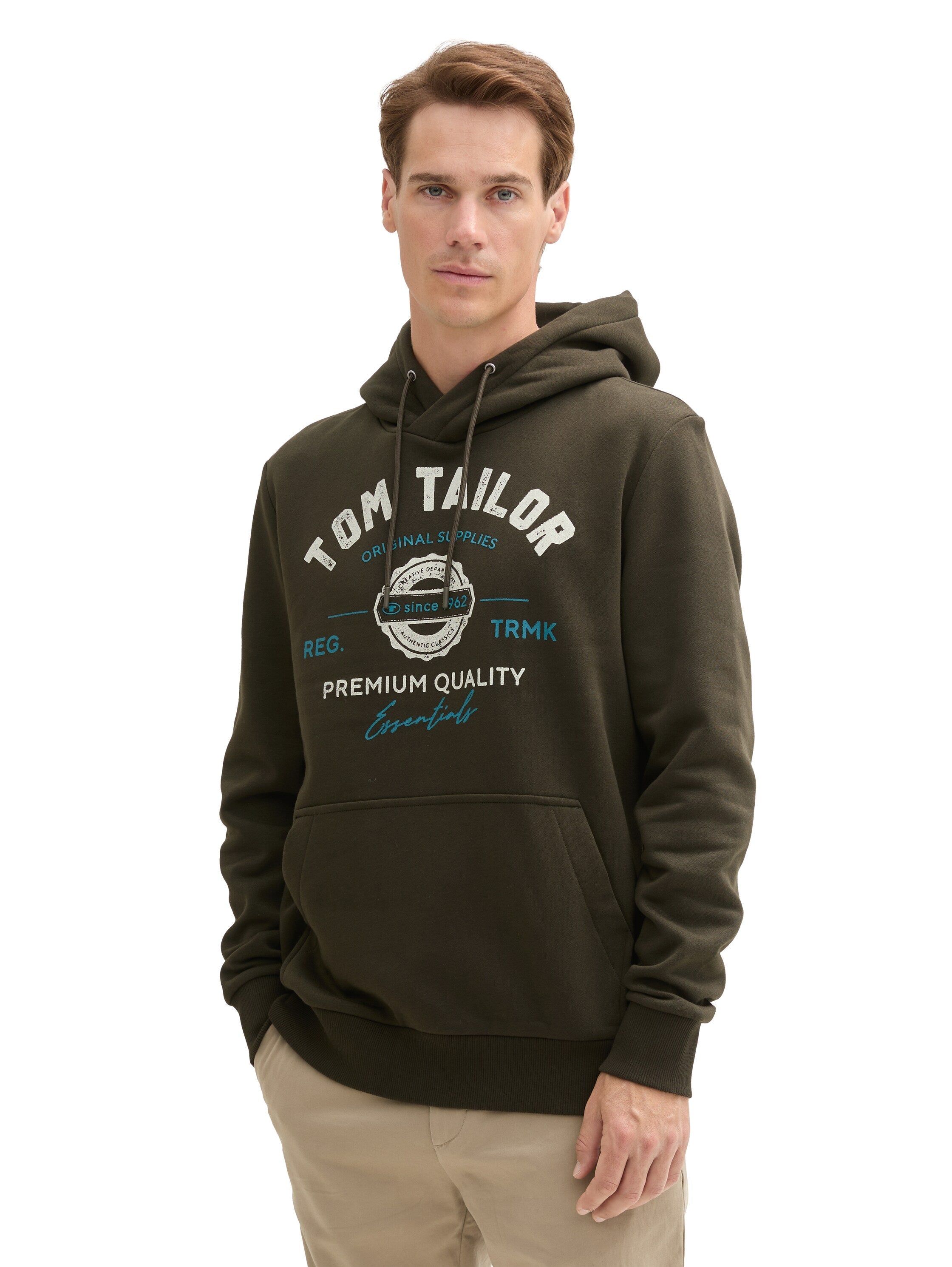 Tom Tailor Dark Khaki Hoodie With Front Logo