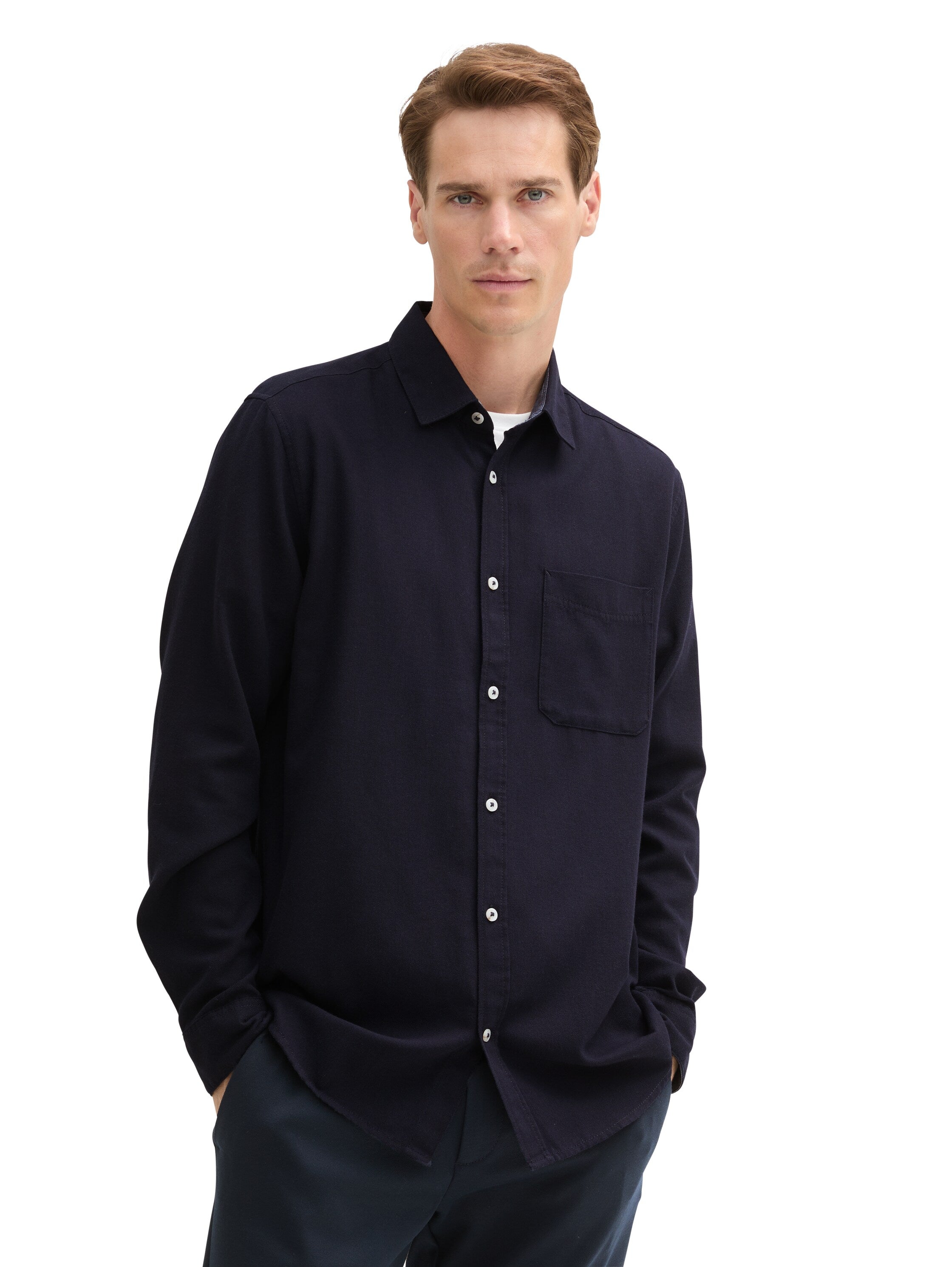 Tom Tailor Navy Shirt With A Mélange Look