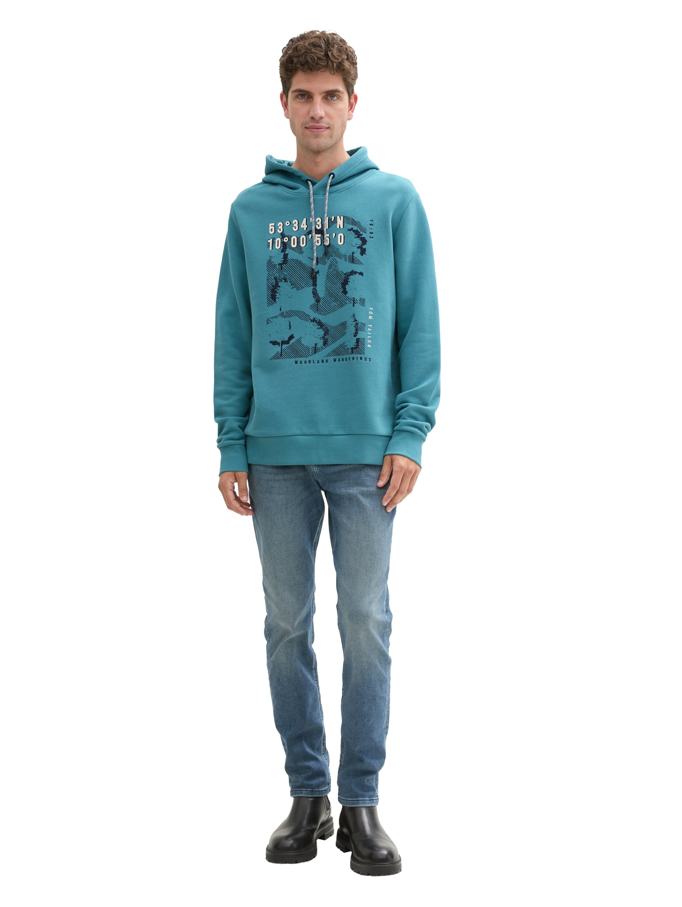 Tom Tailor Turquoise Printed Hoodie