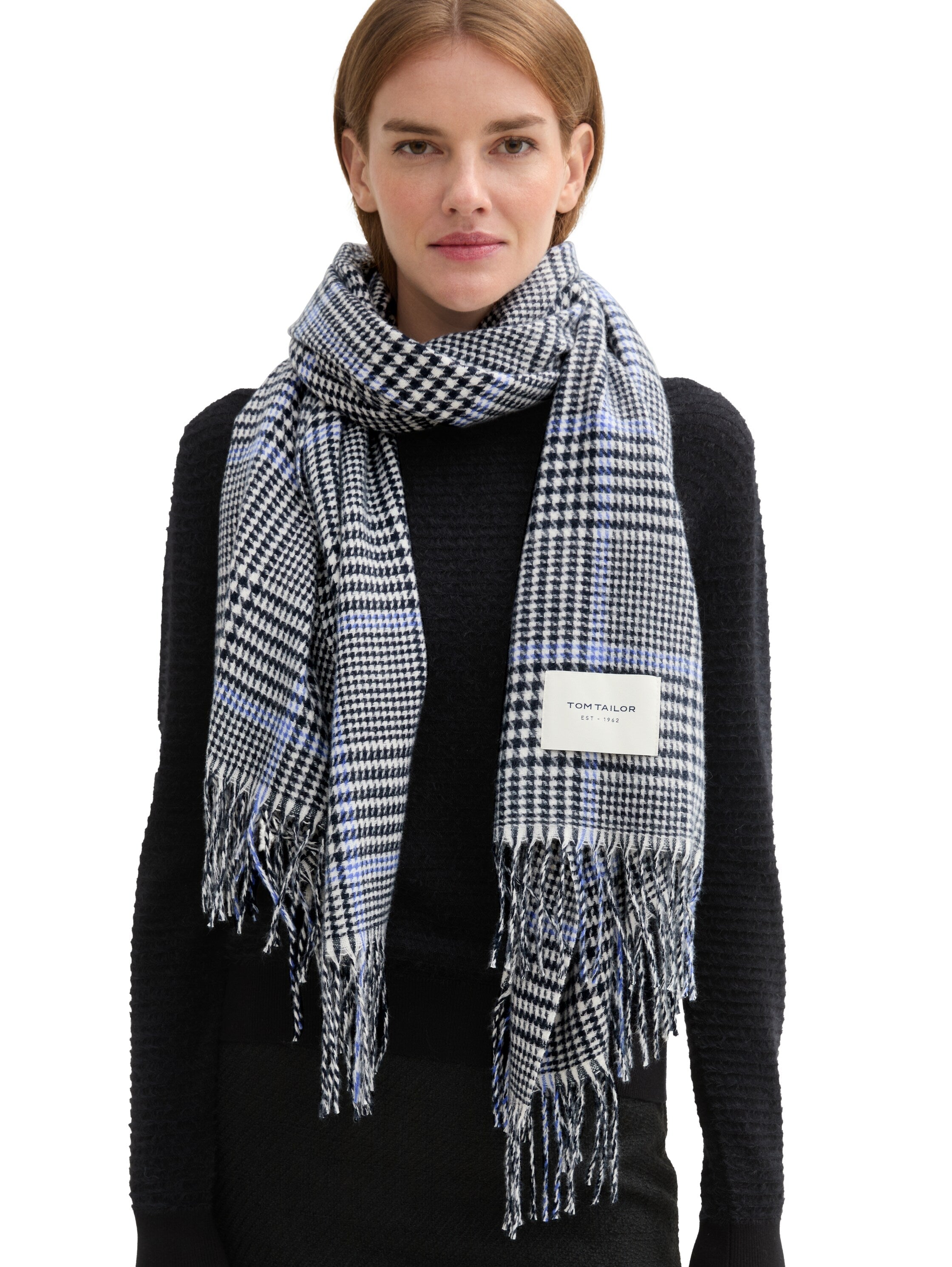 Tom Tailor Navy Blue Checked Scarf