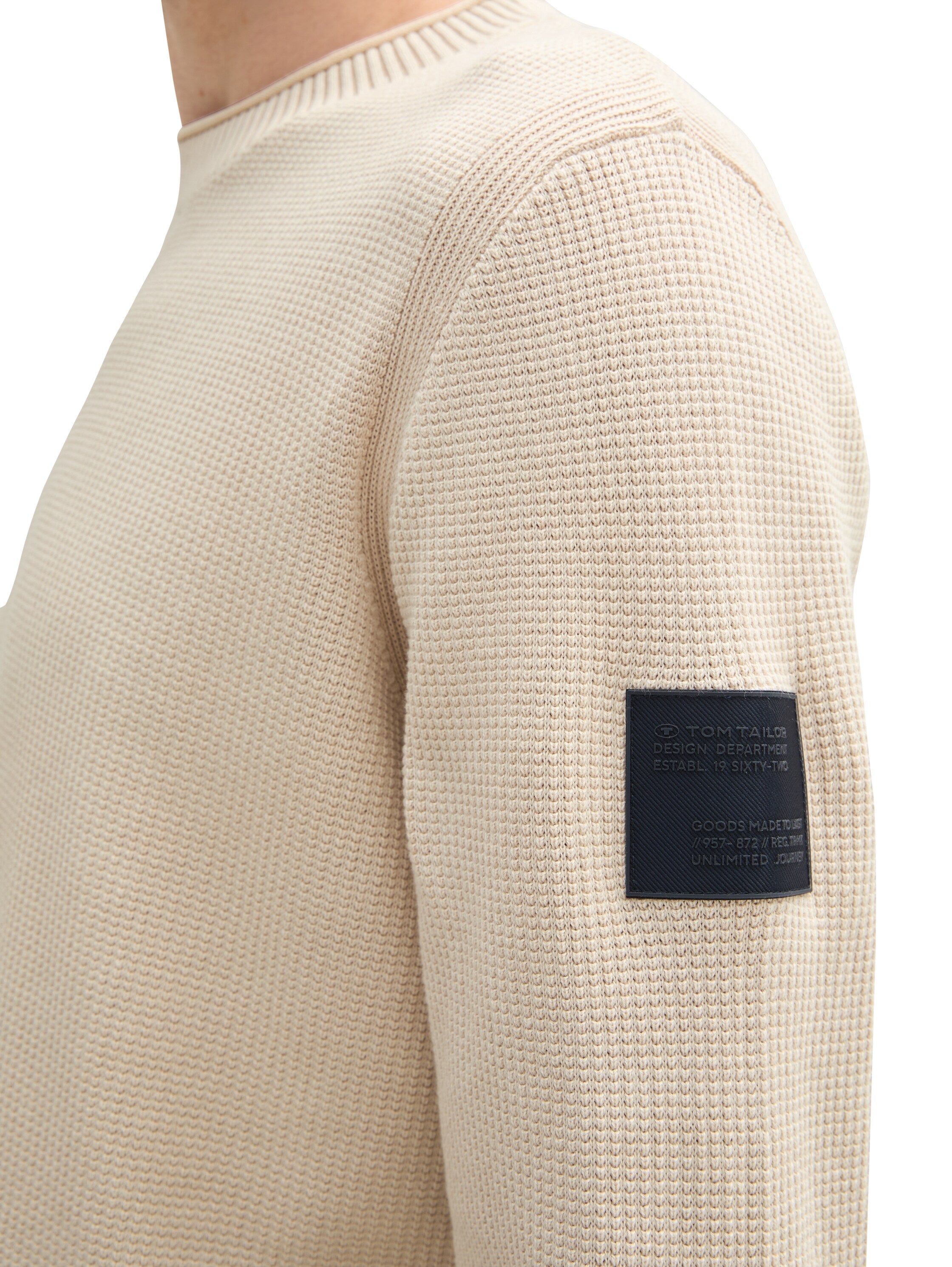 Tom Tailor Structured Knitted Beige Sweater