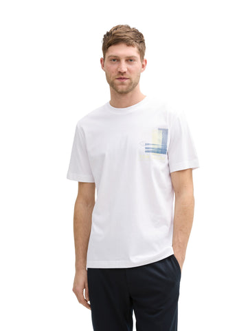 Tom Tailor White Cotton T-shirt With Chest Print