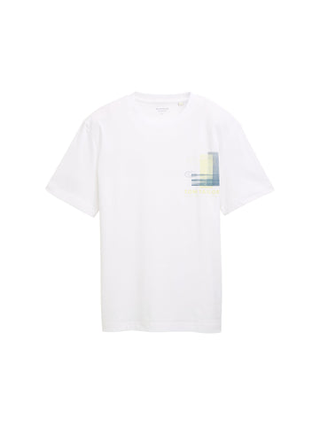 Tom Tailor White Cotton T-shirt With Chest Print