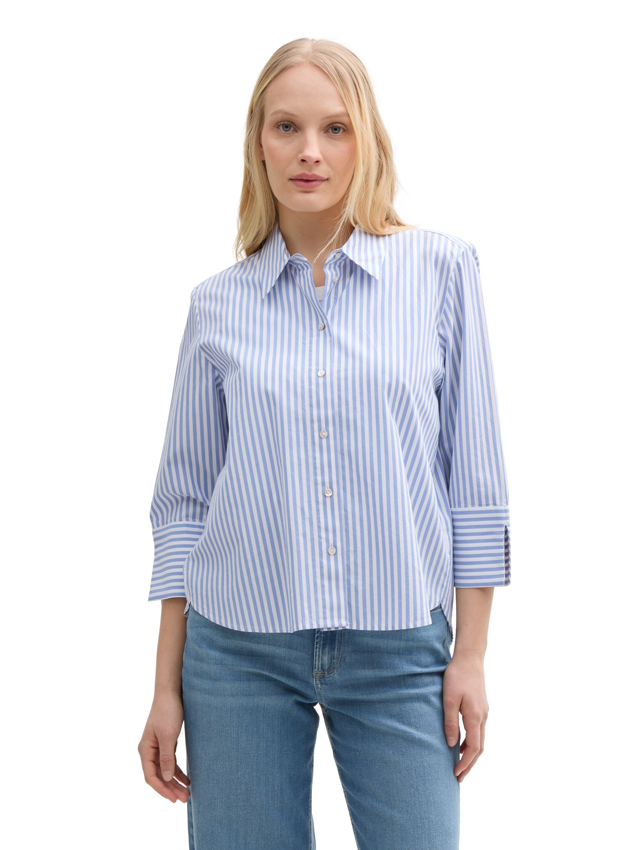 Tom Tailor Blue Loose Fit Blouse With White Stripe