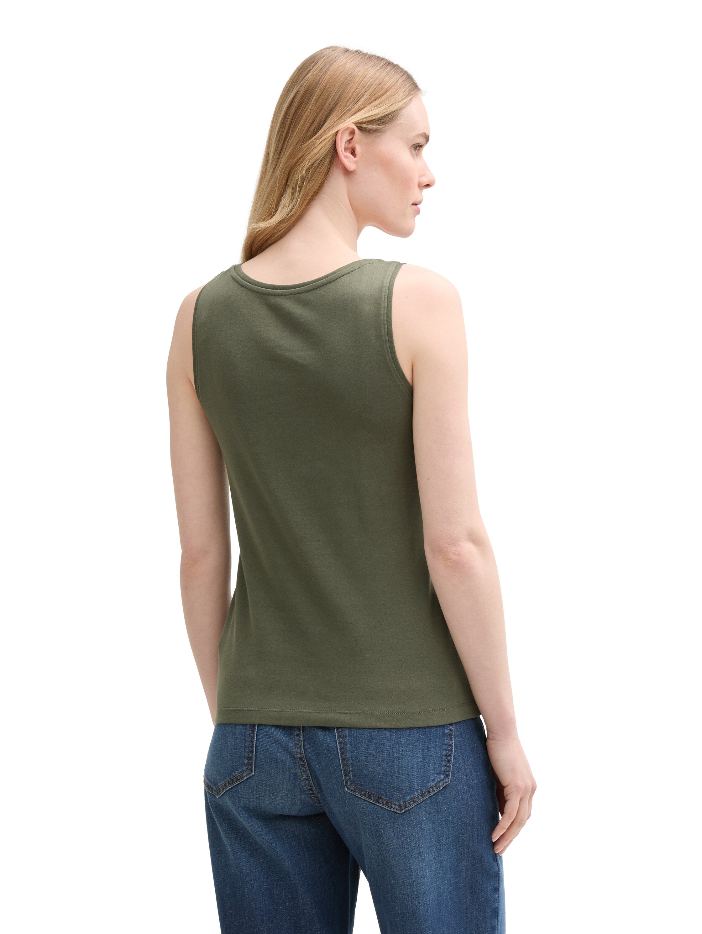 Tom Tailor Deep Forest Green Basic Top With Round Neckline