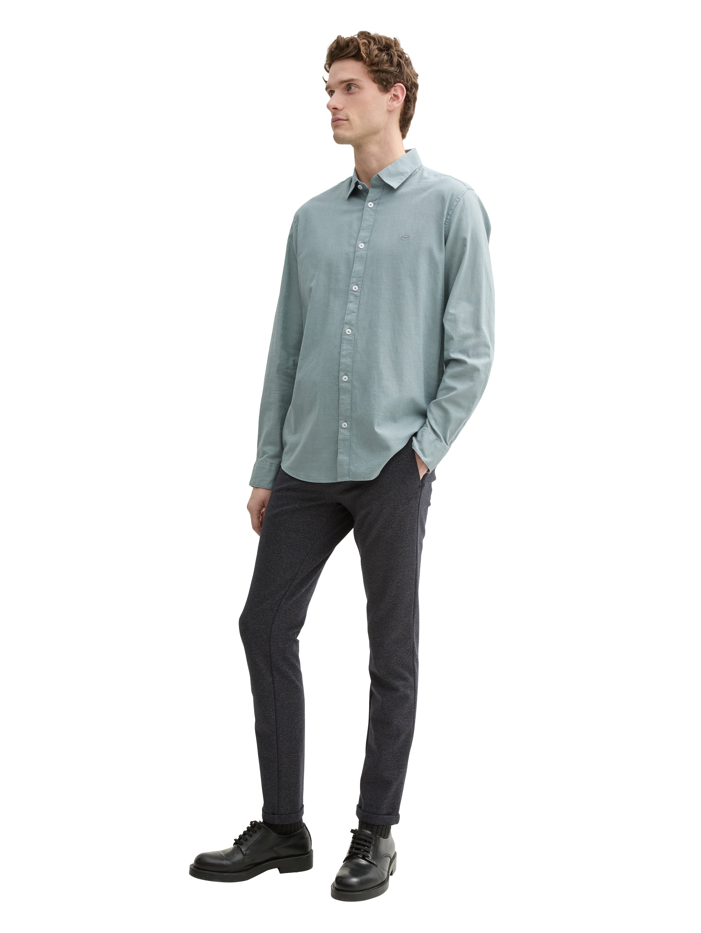 Tom Tailor Regular Fit Grey Mint Shirt With Logo