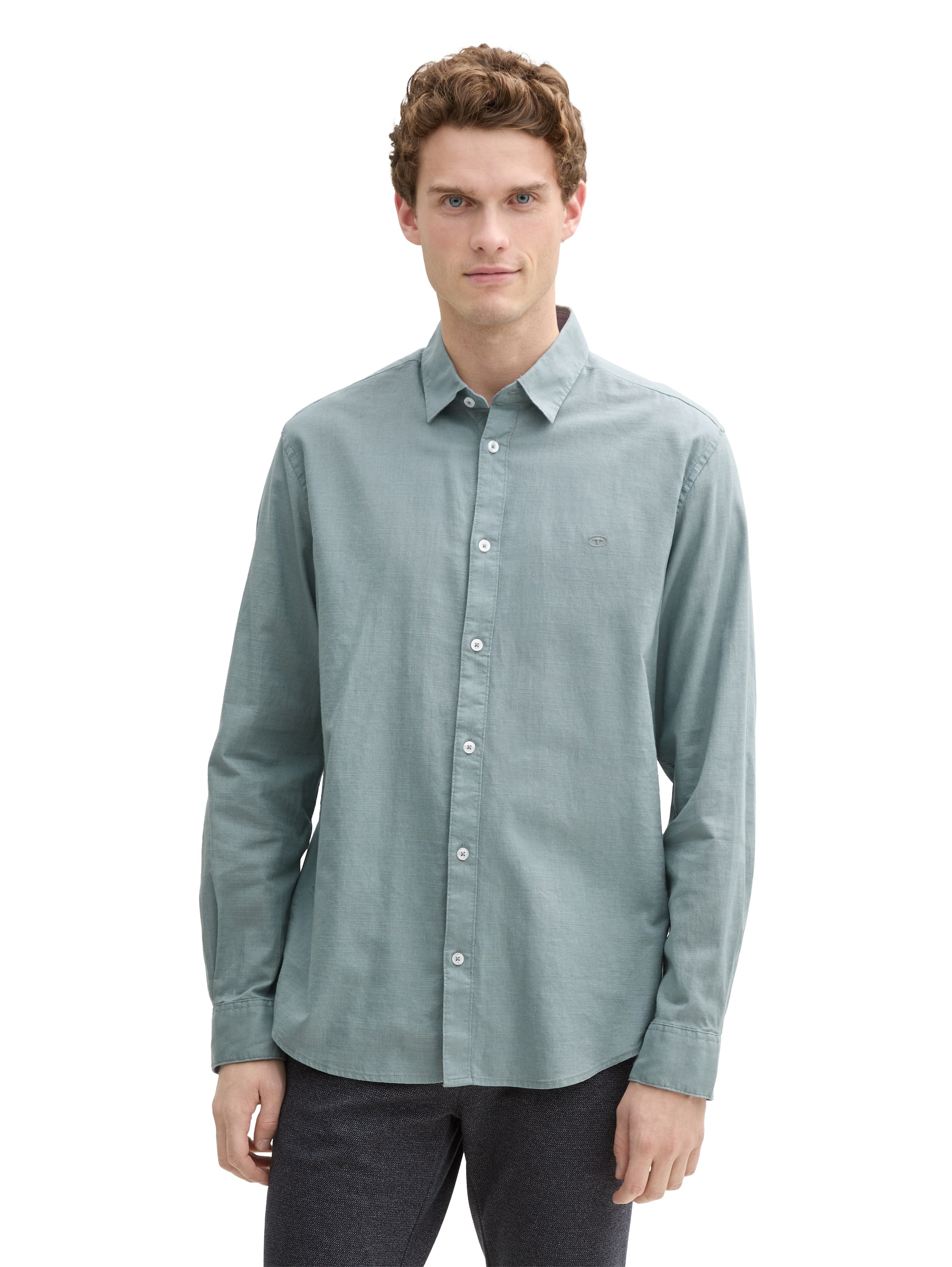 Tom Tailor Regular Fit Grey Mint Shirt With Logo