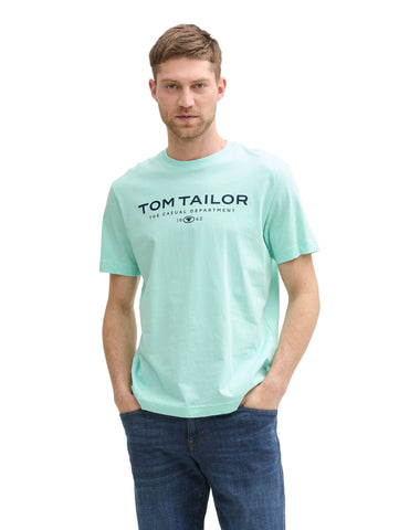 Tom Tailor Cotton Aqua T-shirt With Logo Print