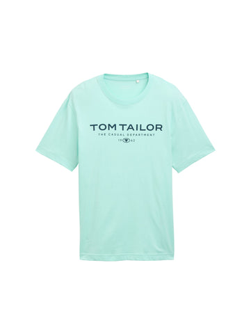 Tom Tailor Cotton Aqua T-shirt With Logo Print