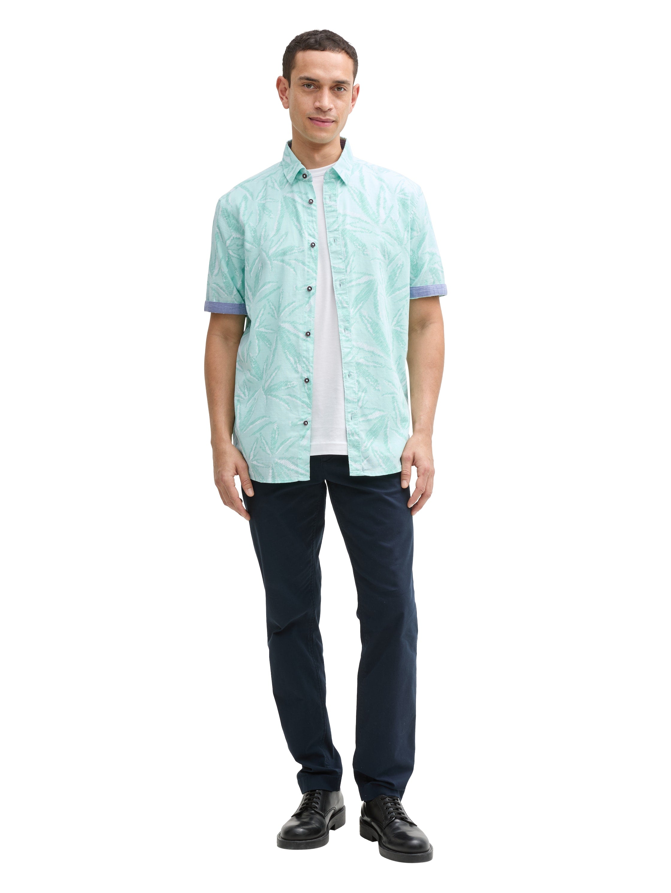 Tom Tailor Comfort Fit Mint Shirt With Palm Tree Print