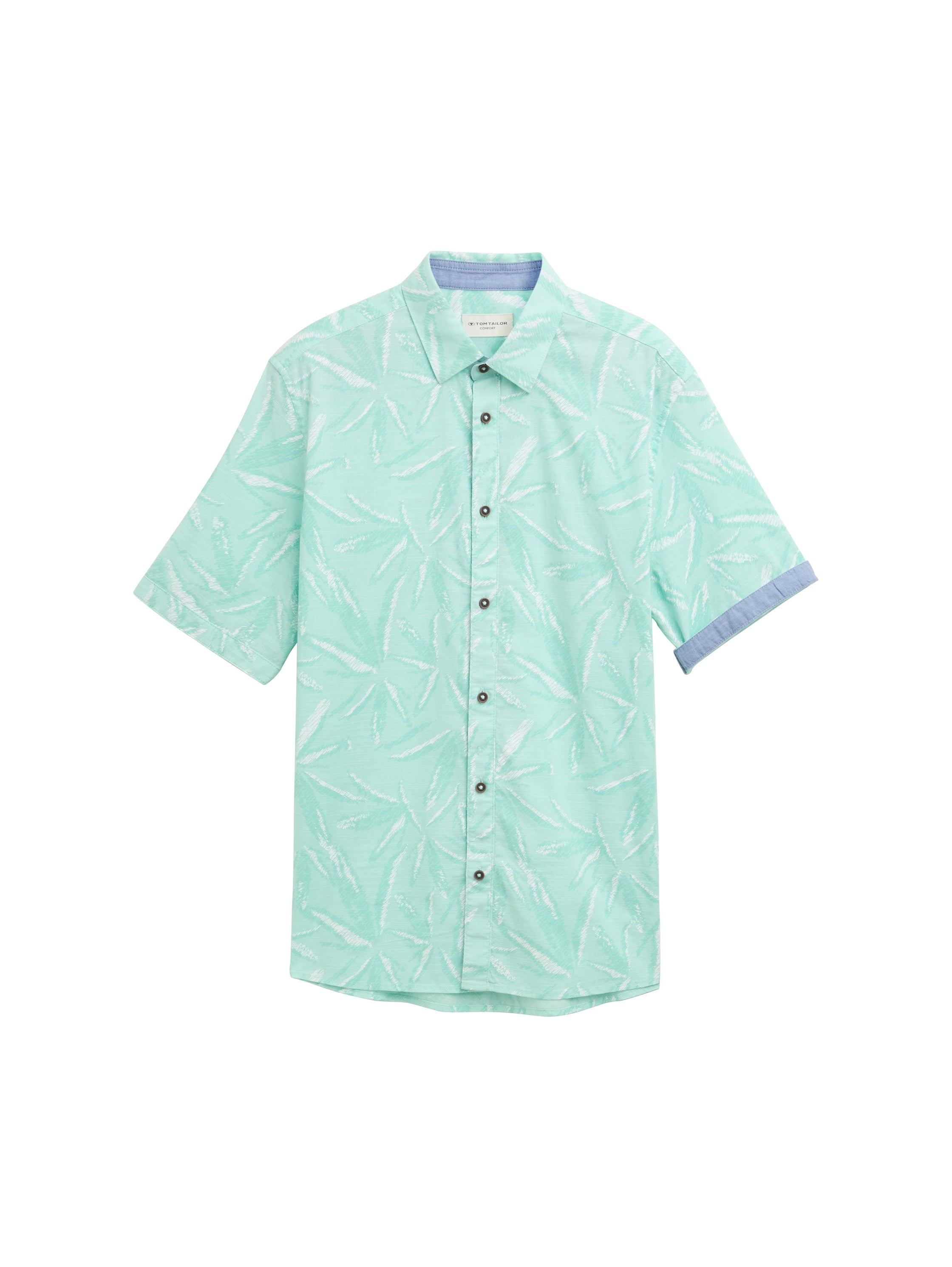 Tom Tailor Comfort Fit Mint Shirt With Palm Tree Print