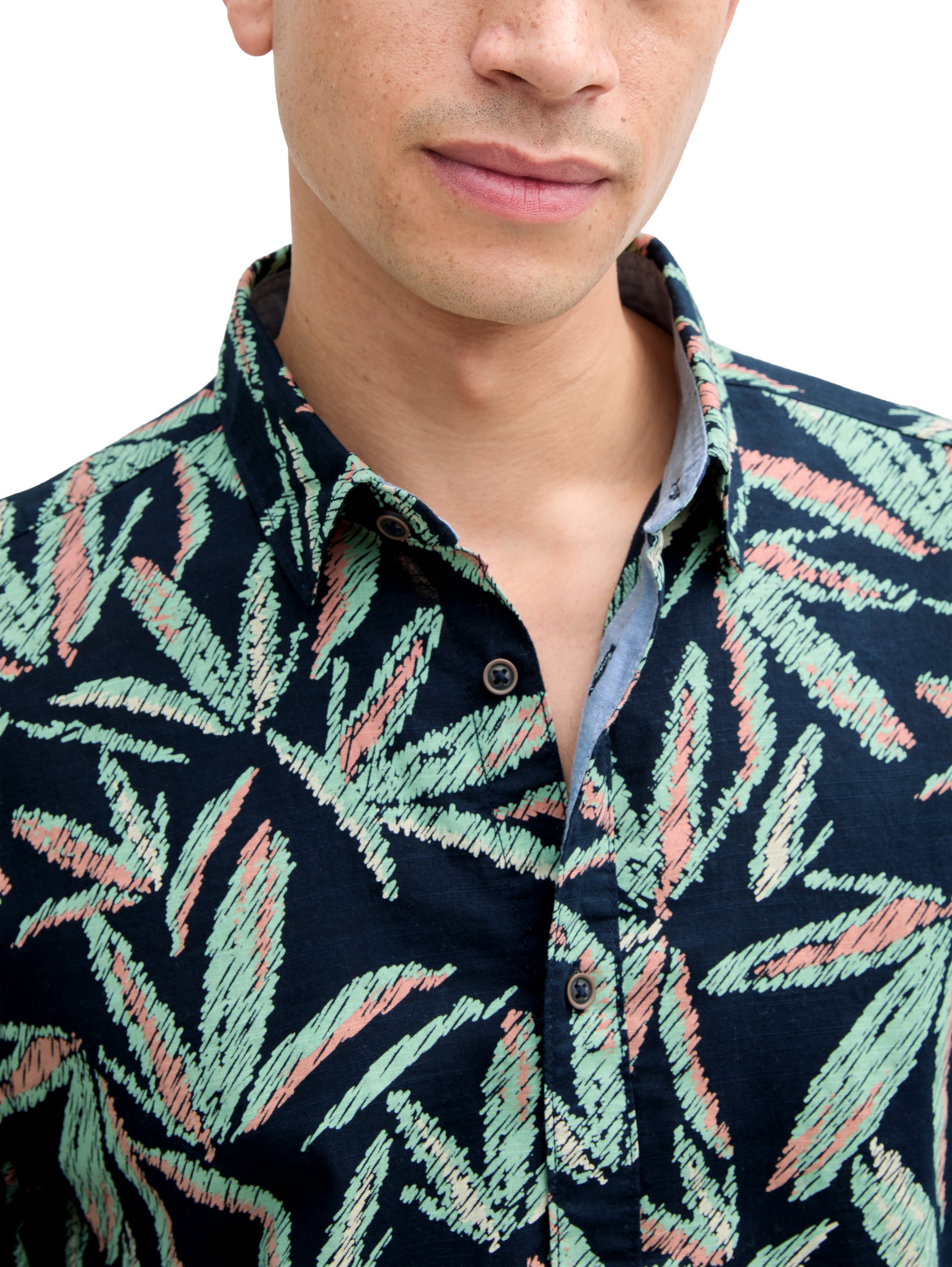 Tom Tailor Comfort Fit Navy Shirt With Palm Tree Print