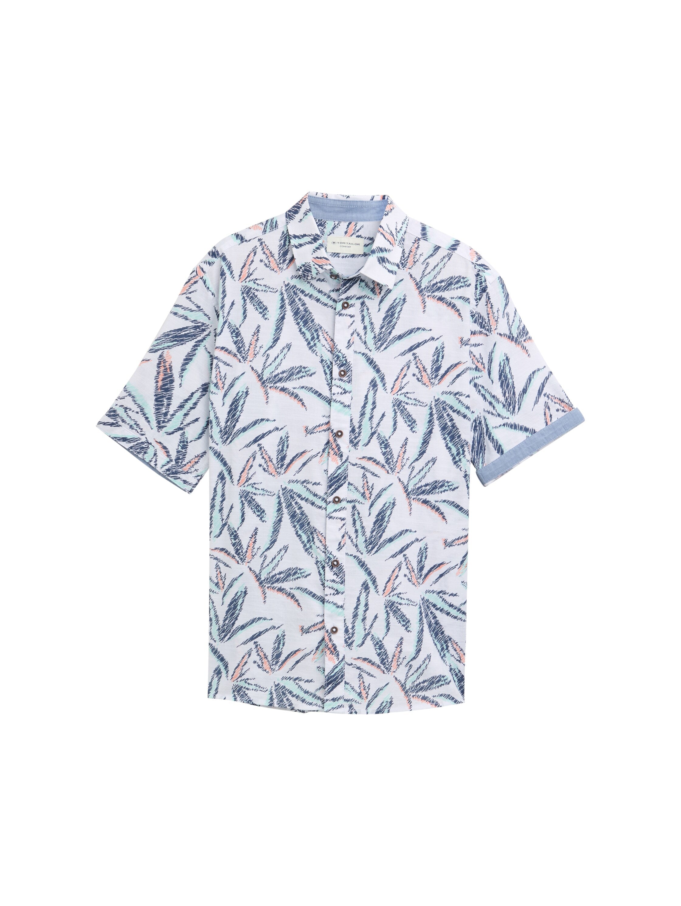 Tom Tailor Comfort Fit White Shirt With Palm Tree Print