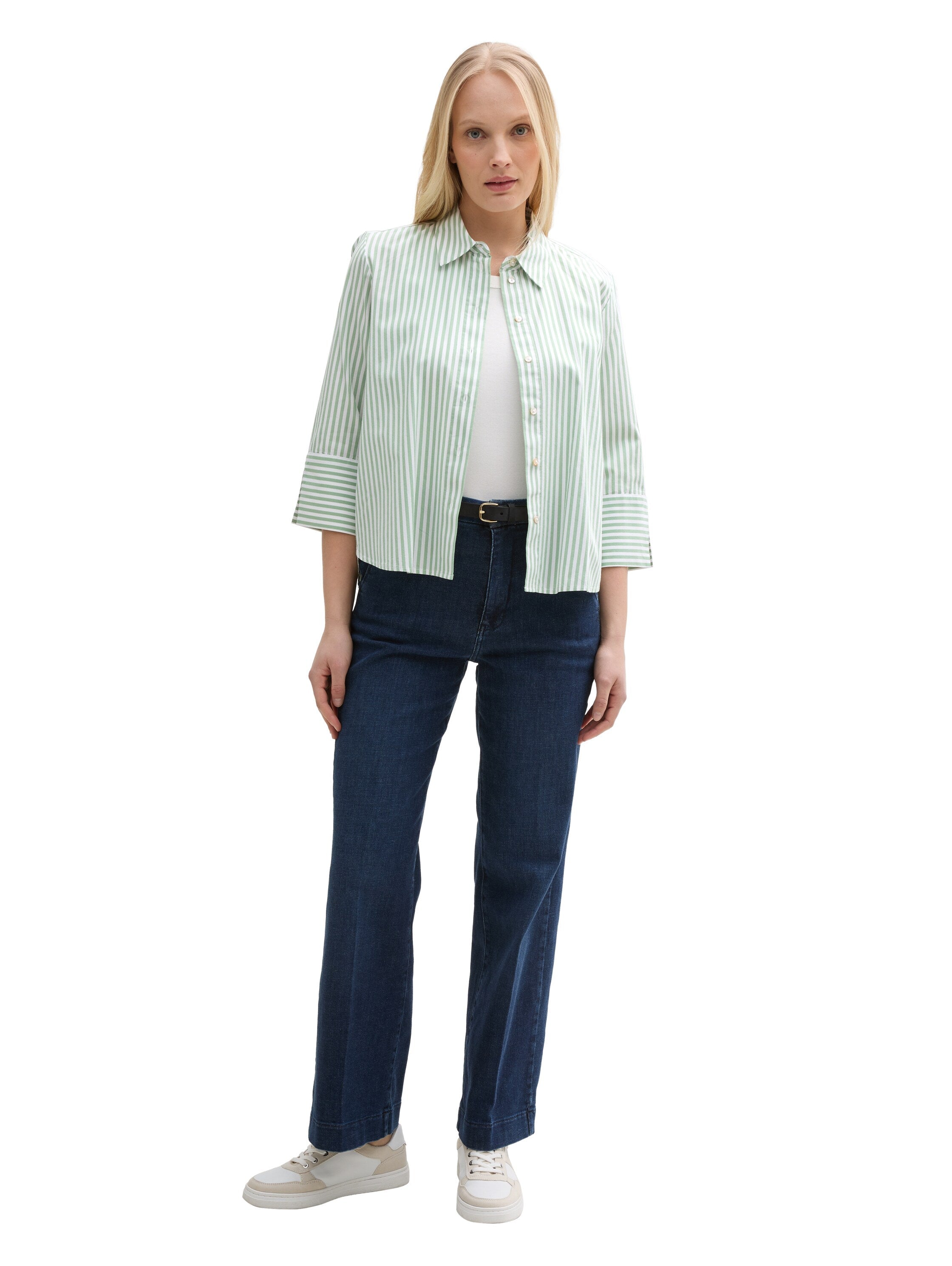 Tom Tailor Mid Green Loose Fit Blouse With White Stripe