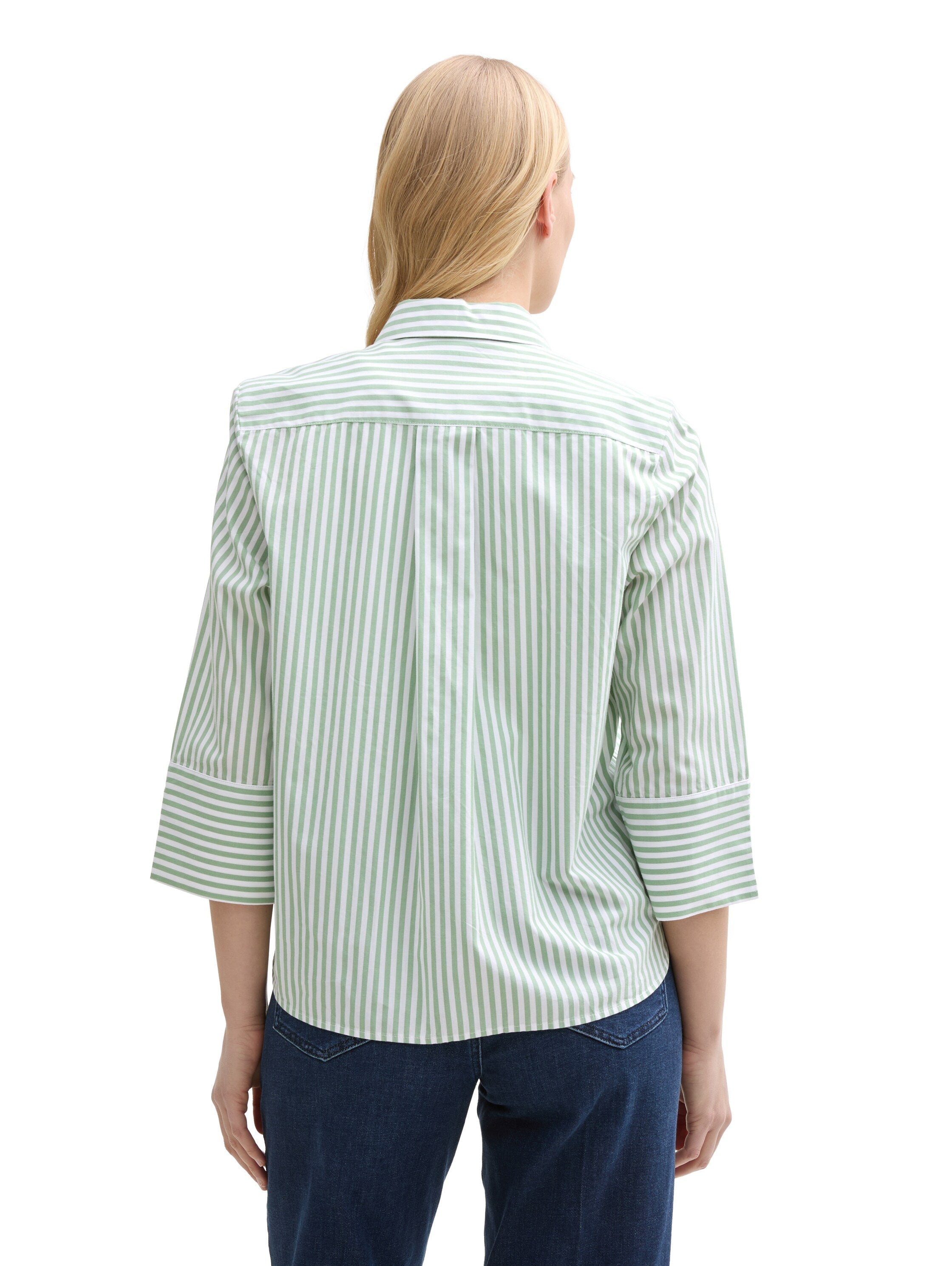 Tom Tailor Mid Green Loose Fit Blouse With White Stripe