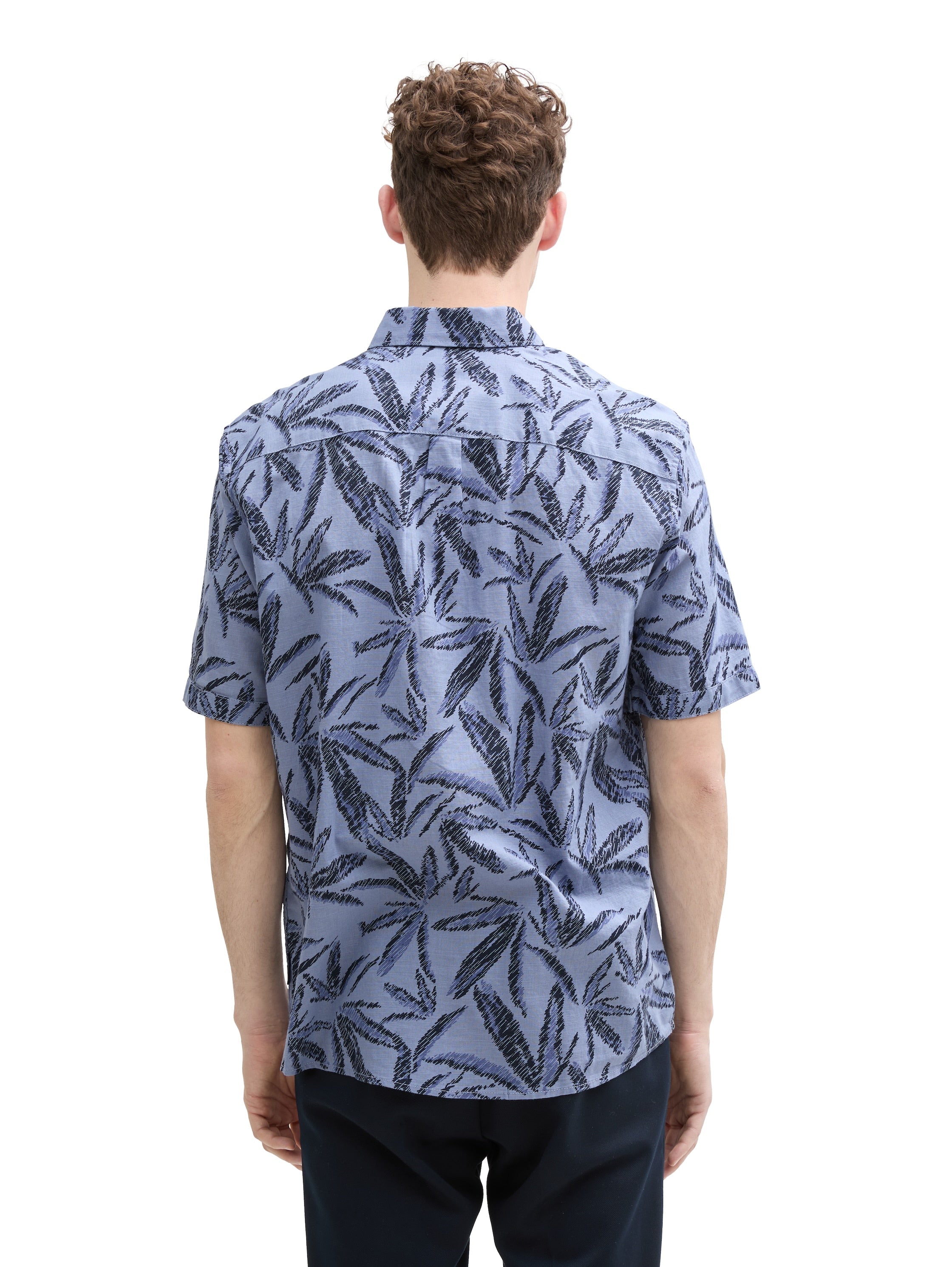 Tom Tailor Comfort Fit Dove Blue Shirt With Palm Tree Print