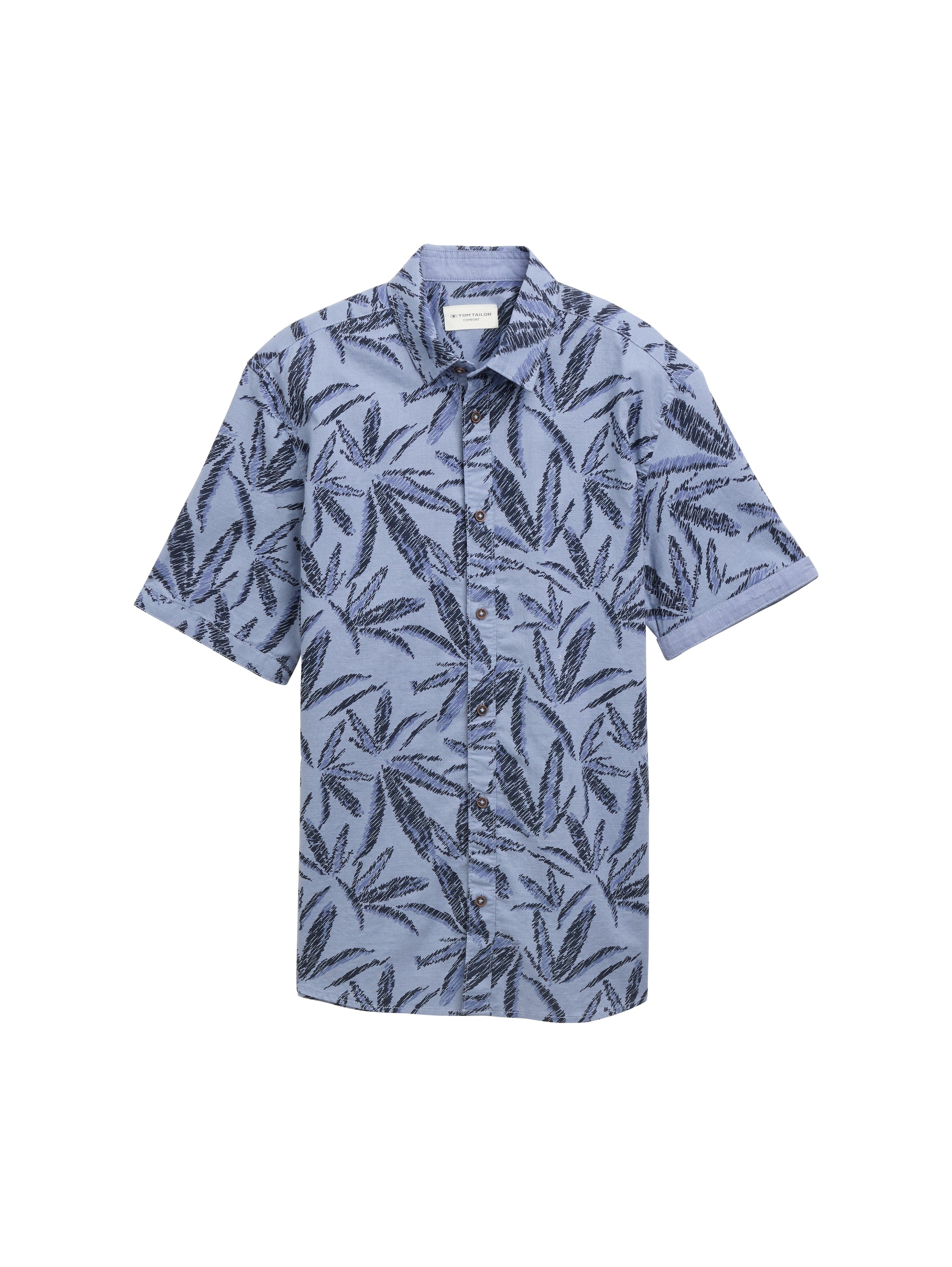 Tom Tailor Comfort Fit Dove Blue Shirt With Palm Tree Print