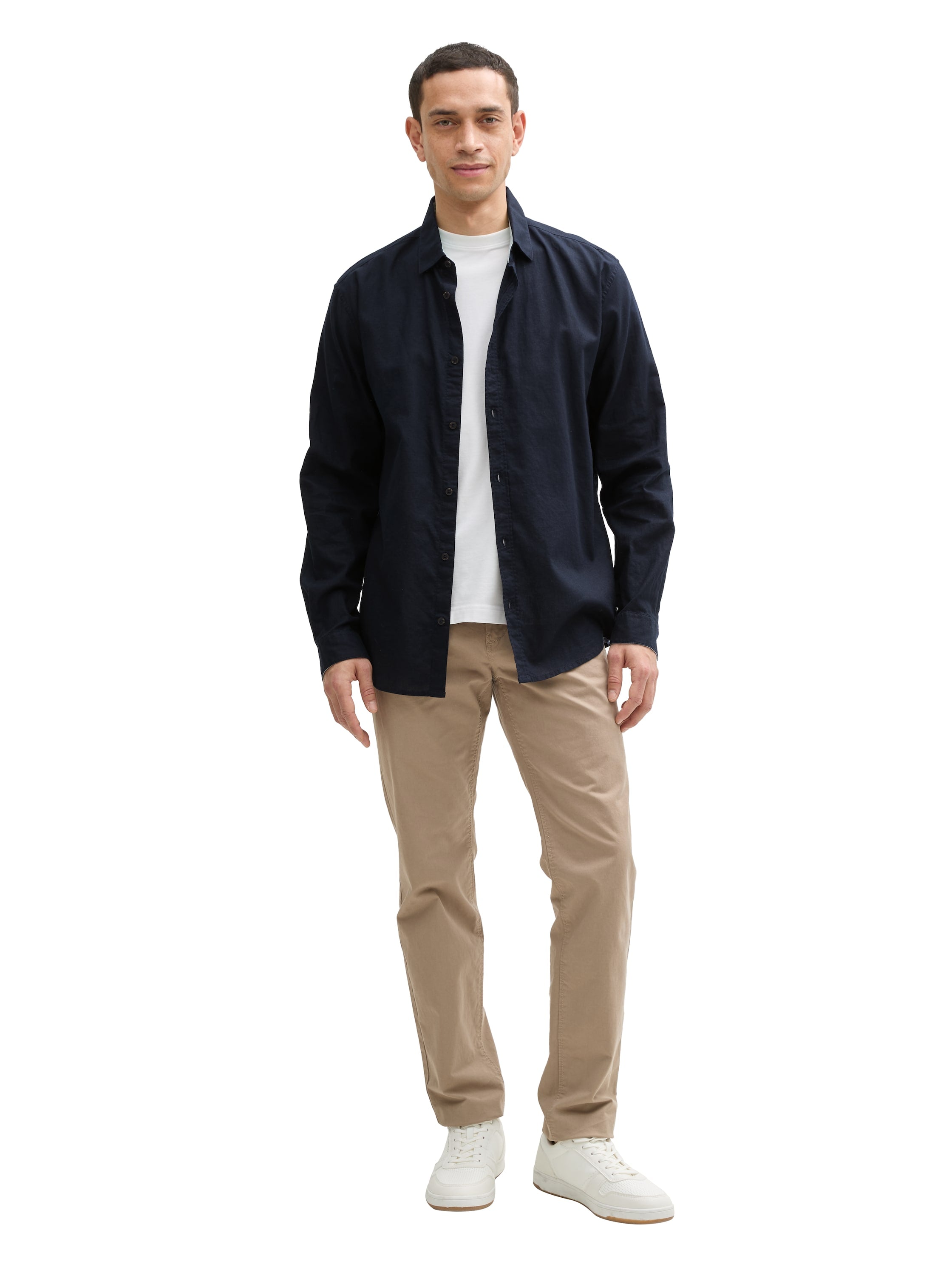 Tom Tailor Long Sleeved Sky Captain Blue Shirt With Linen Content