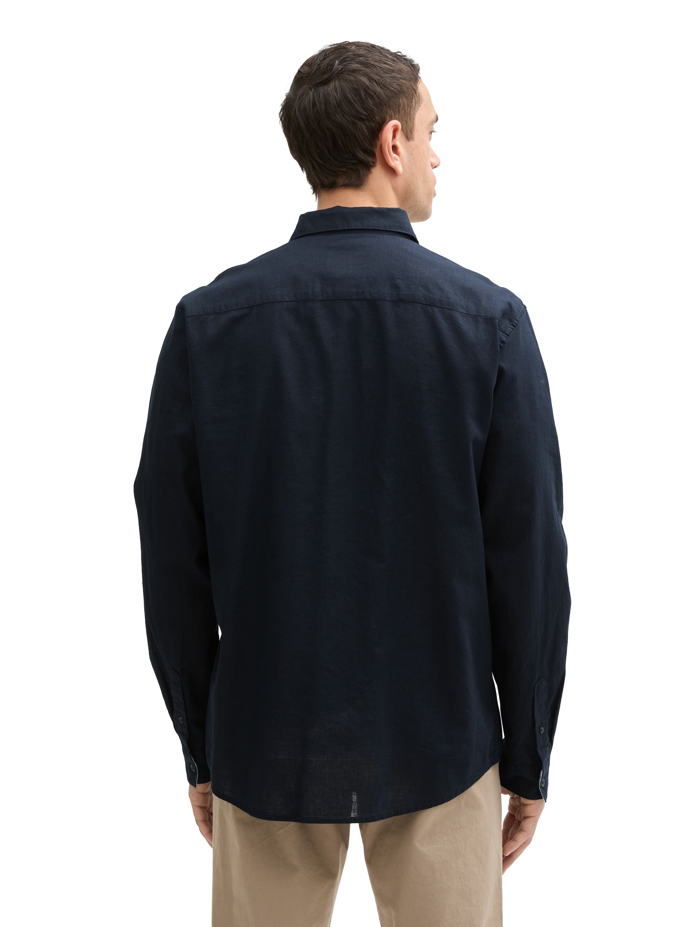Tom Tailor Long Sleeved Sky Captain Blue Shirt With Linen Content