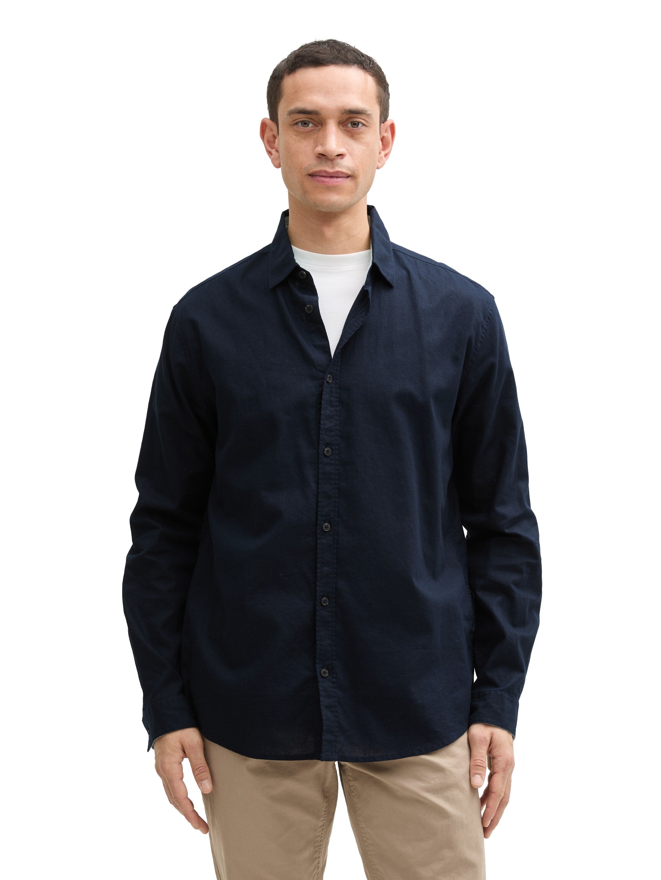Tom Tailor Long Sleeved Sky Captain Blue Shirt With Linen Content