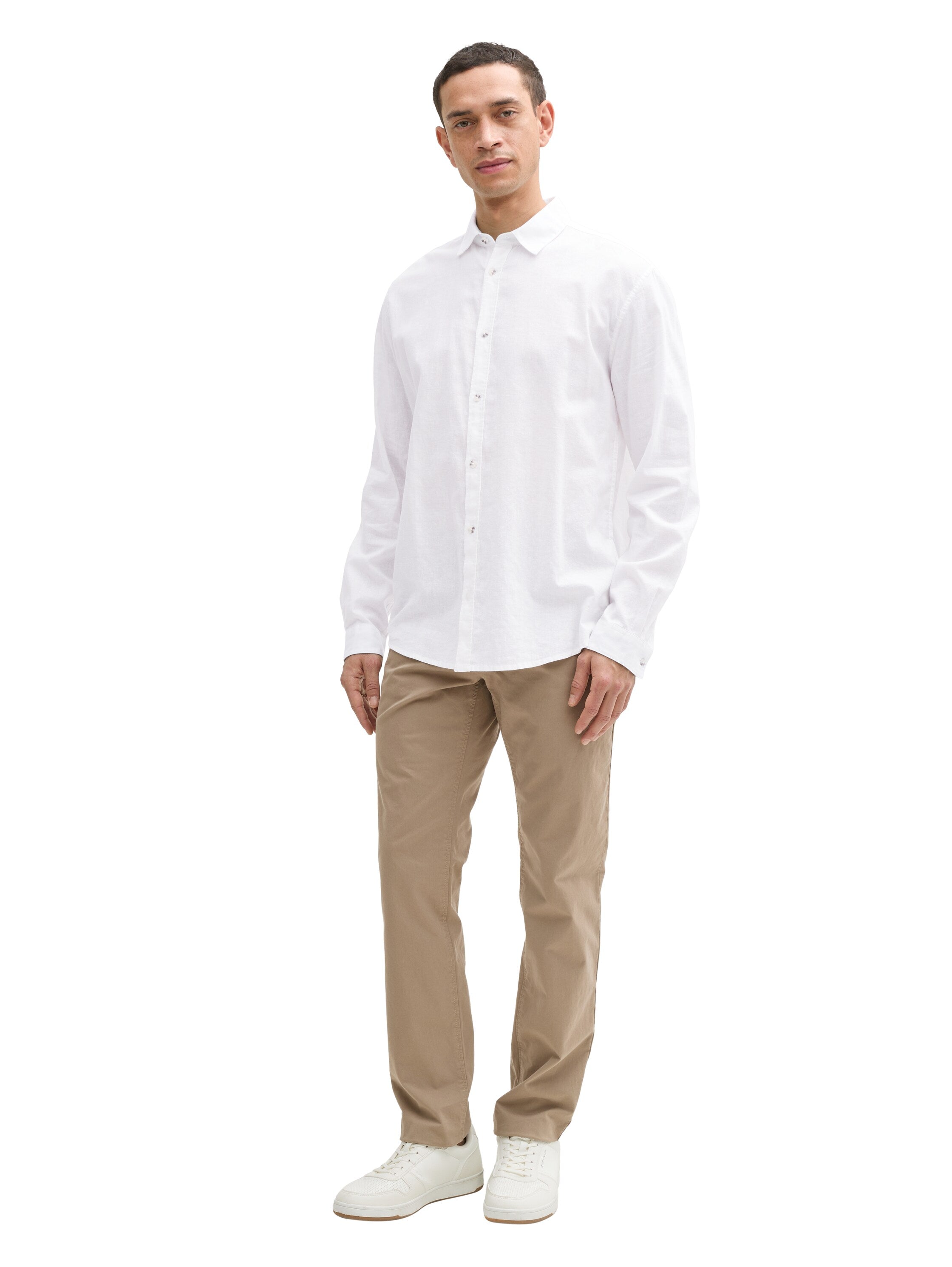 Tom Tailor Long Sleeved White Shirt With Linen Content
