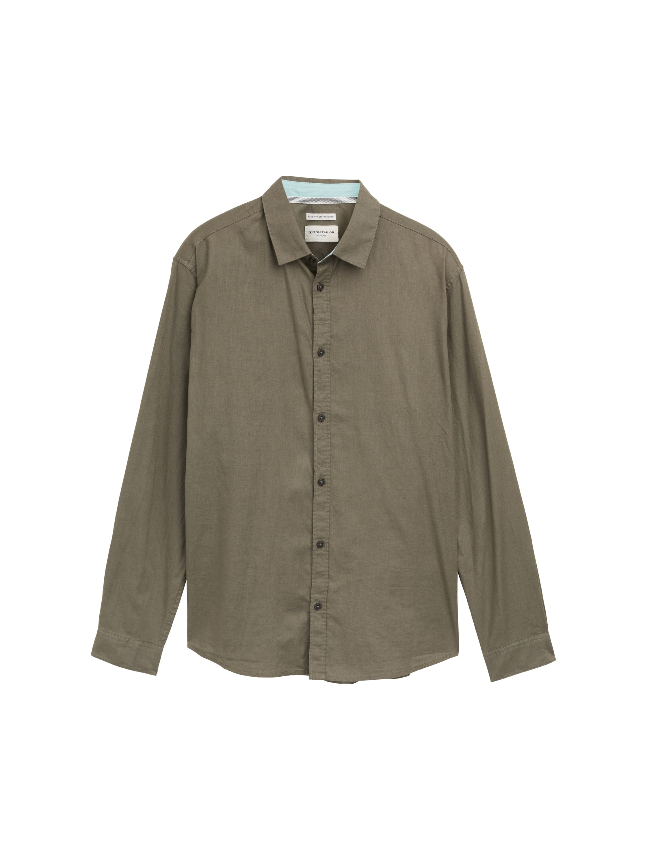 Tom Tailor Long Sleeved Smokey Olive Green Shirt With Linen Content